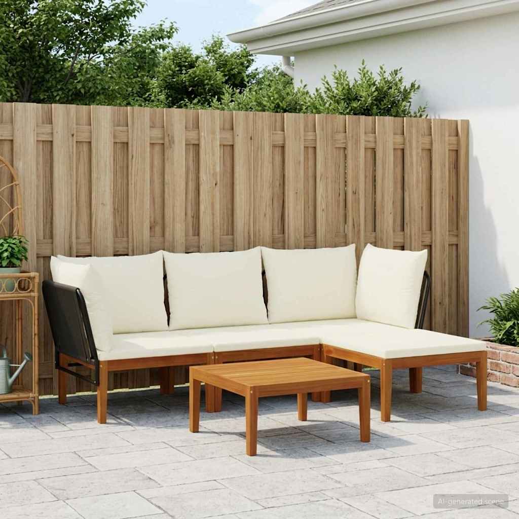 5 pcs Garden Lounge Set Solid Acacia Wood & Rope Natural