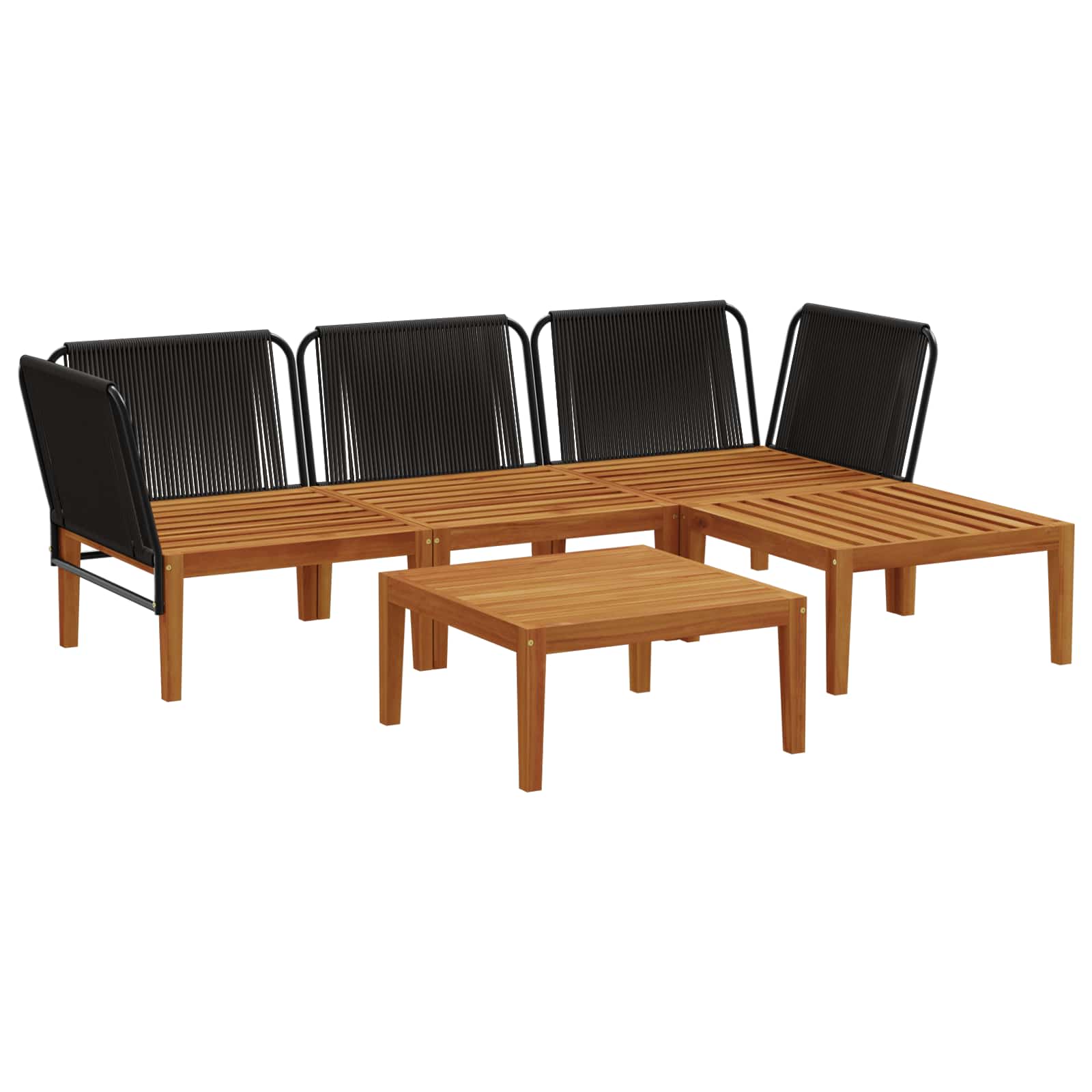 5 pcs Garden Lounge Set Solid Acacia Wood & Rope Natural