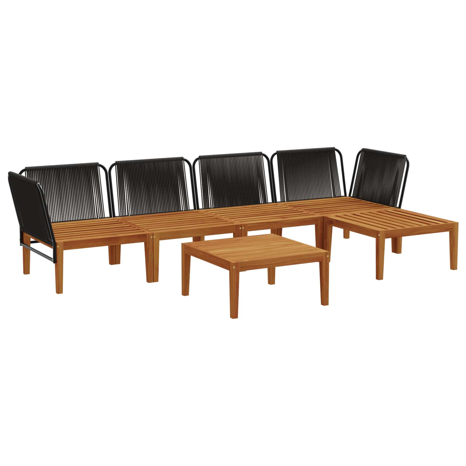 6 pcs Garden Lounge Set Solid Acacia Wood & Rope Natural