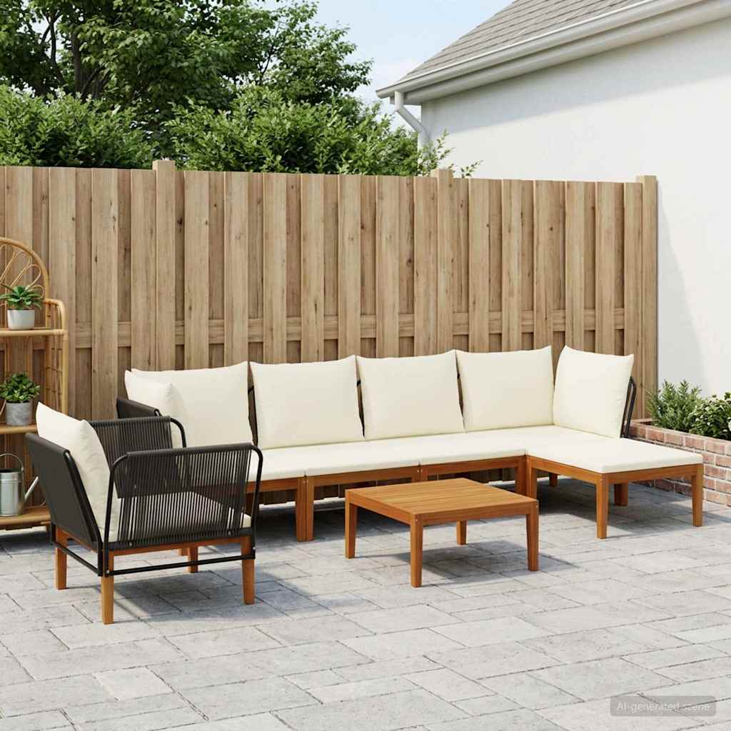 7 pcs Garden Lounge Set Solid Acacia Wood & Rope Natural