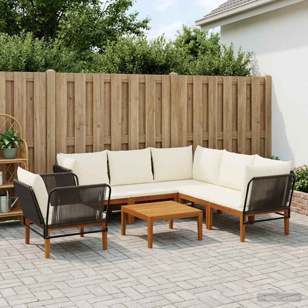 7 pcs Solid Acacia Wood & Rope Natural