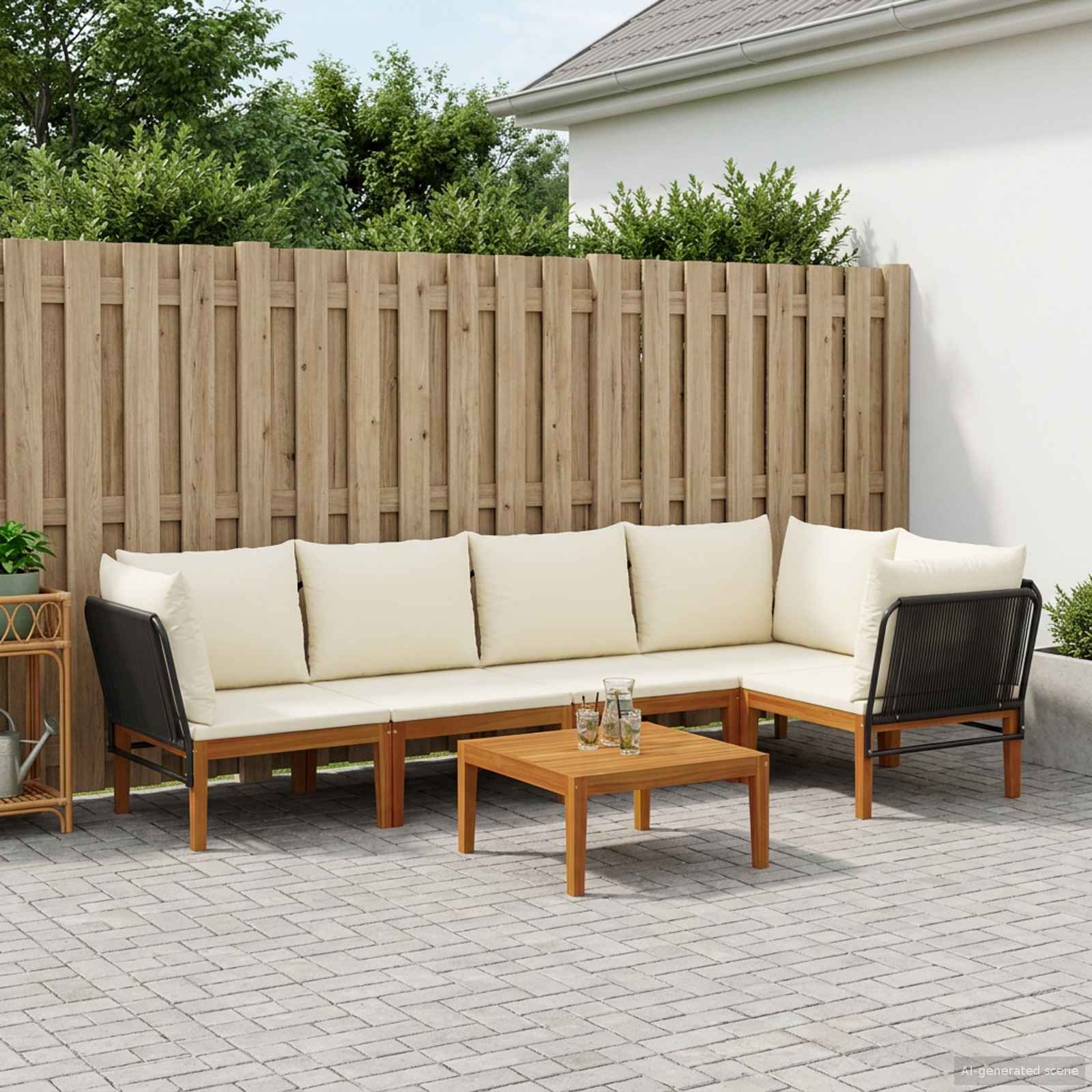 6 pcs Garden Lounge Set Solid Acacia Wood & Rope Natural