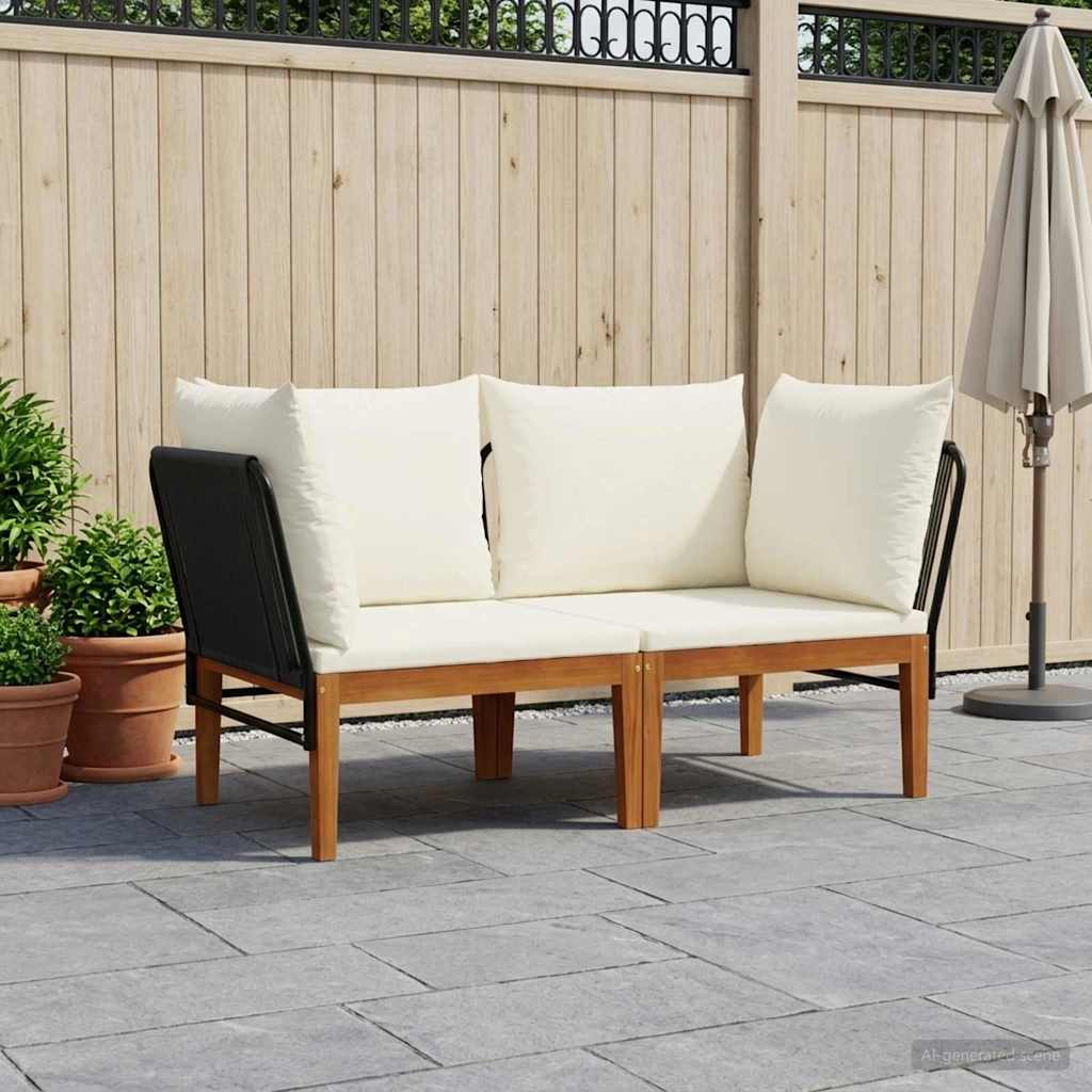 2 pcs Solid Acacia Wood & Rope Natural