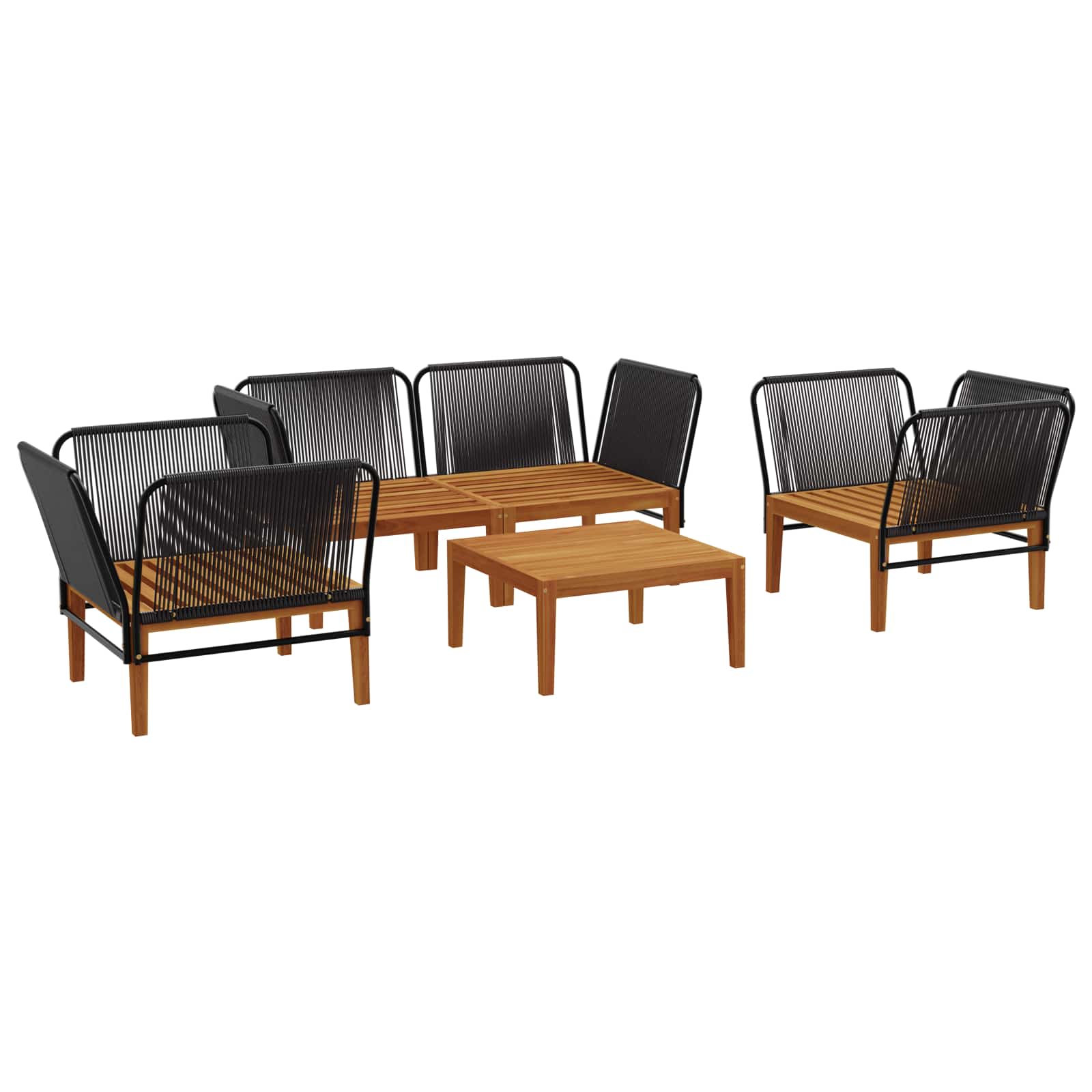 5 pcs Garden Lounge Set Solid Acacia Wood & Rope Natural