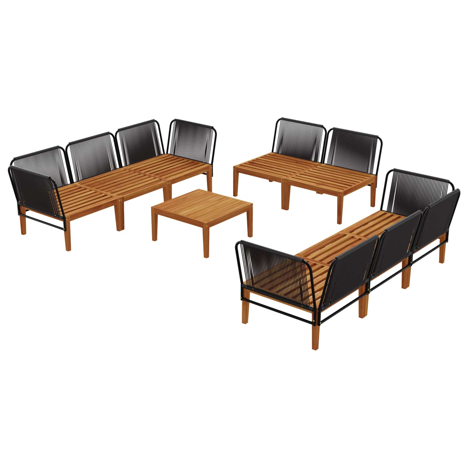 9 pcs Garden Lounge Set Solid Acacia Wood & Rope Natural
