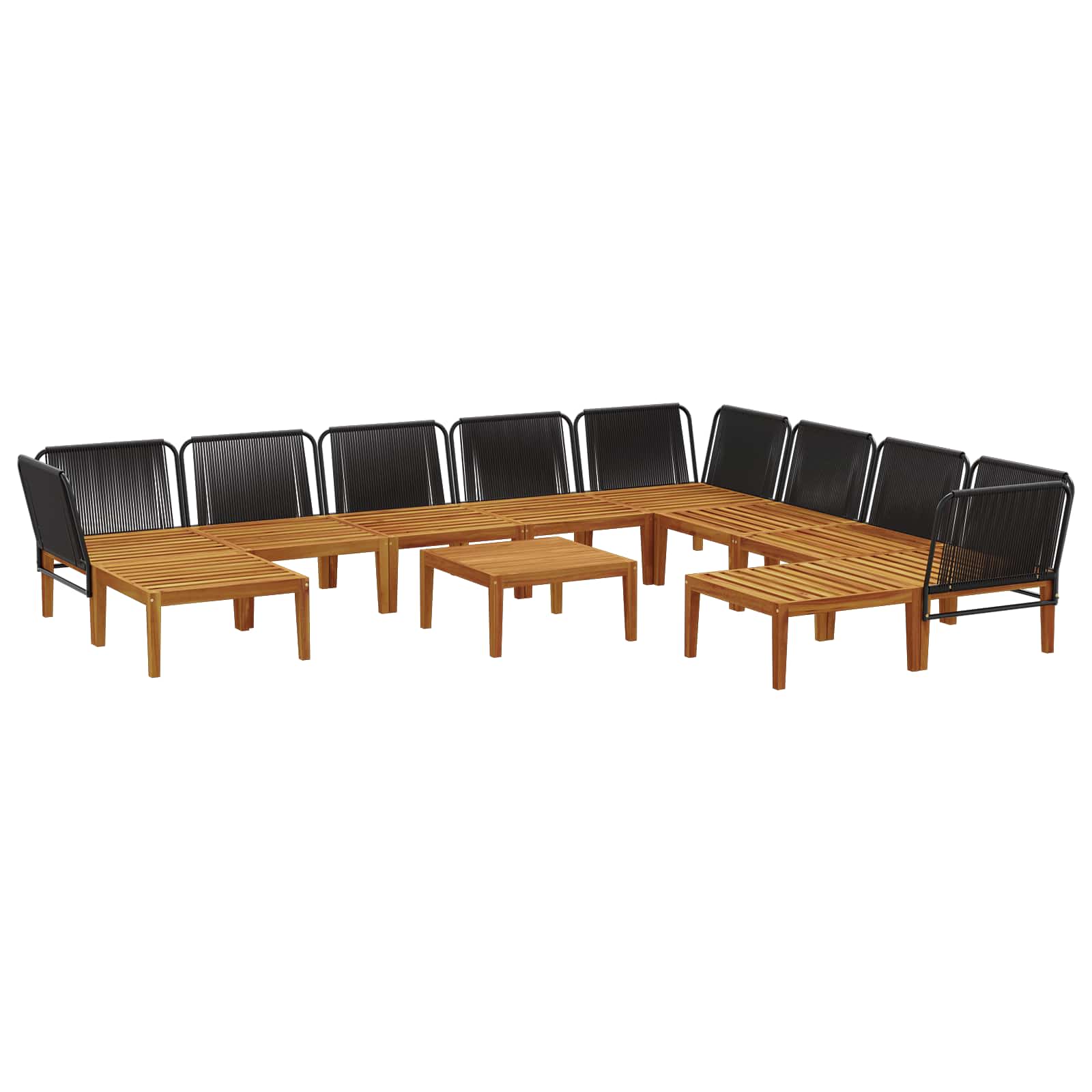 11 pcs Garden Lounge Set Solid Acacia Wood & Rope Natural