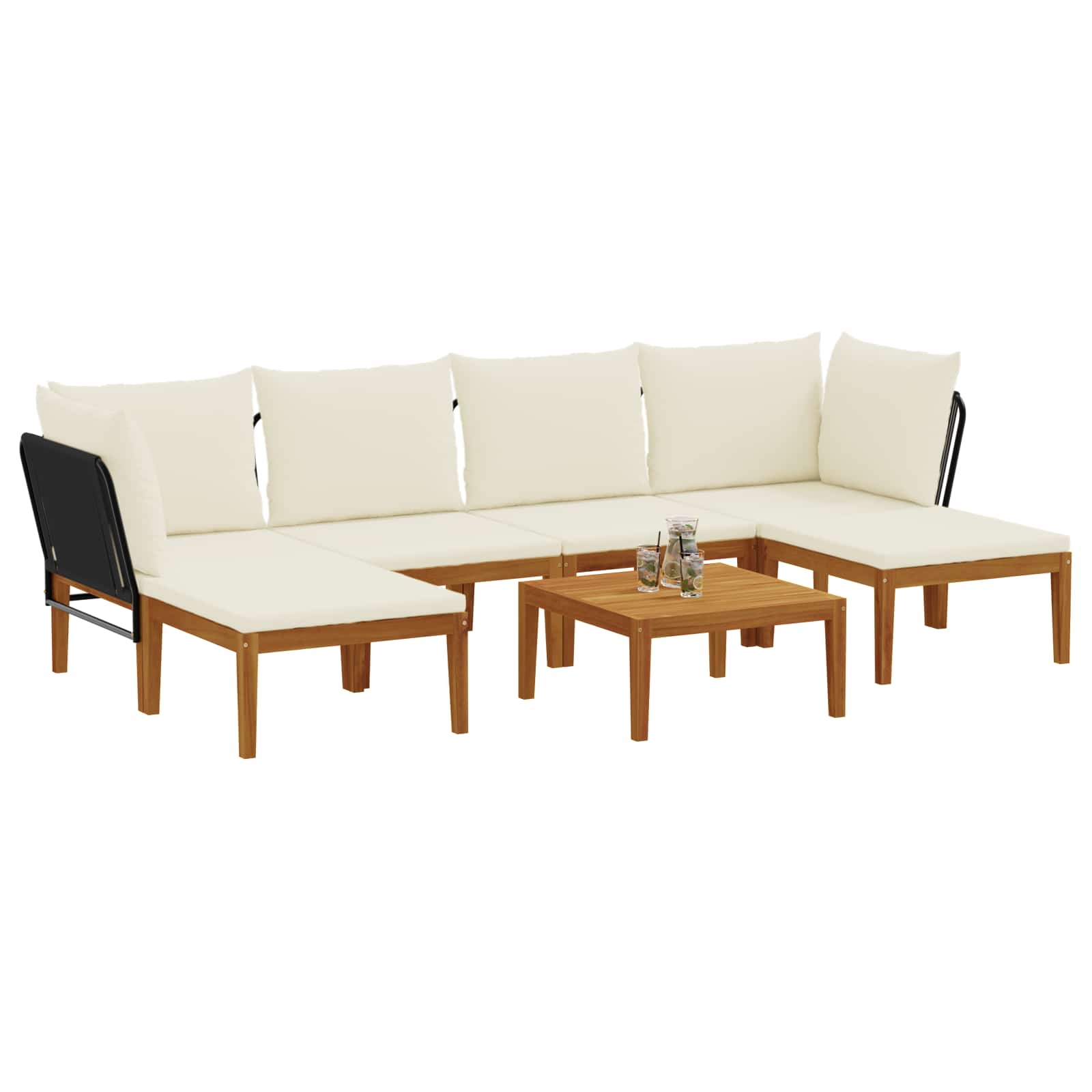 7 pcs Garden Lounge Set Solid Acacia Wood & Rope Natural