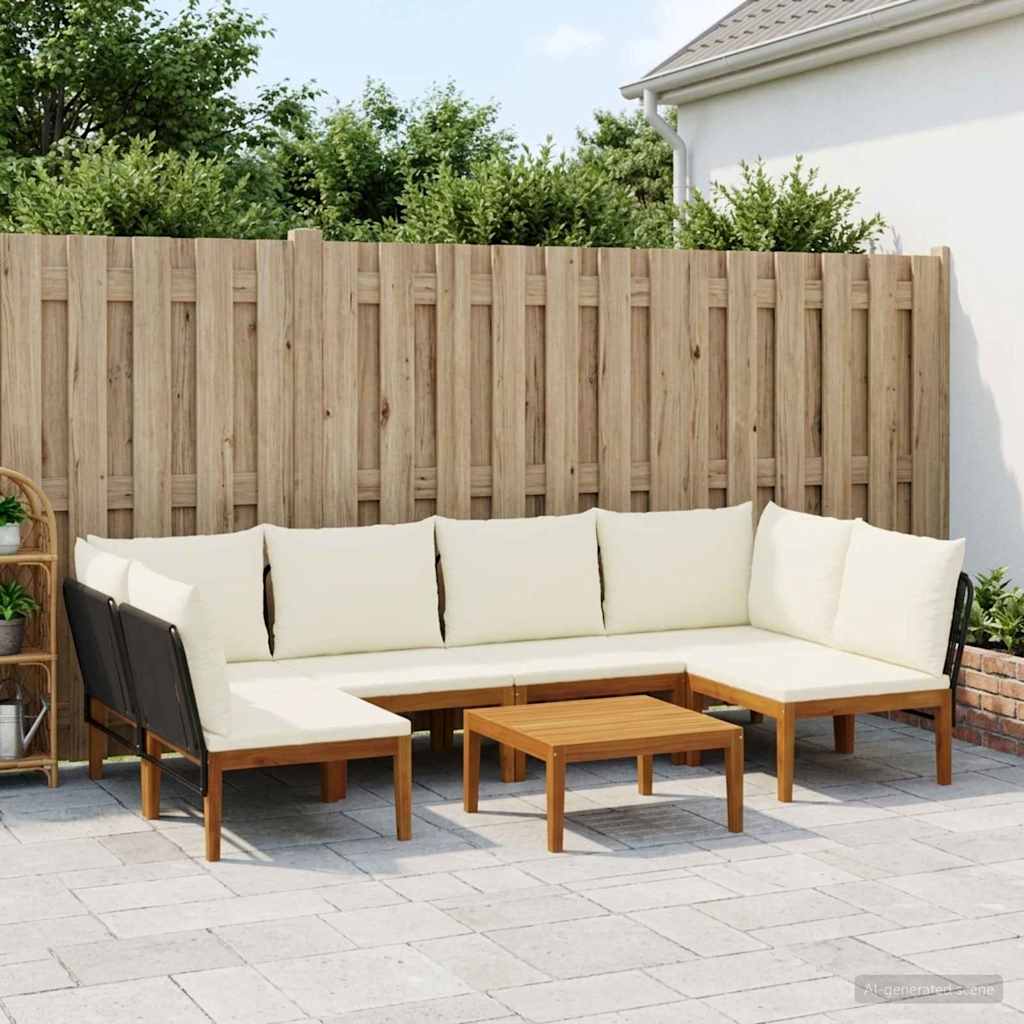 7 pcs Garden Lounge Set Solid Acacia Wood & Rope Natural