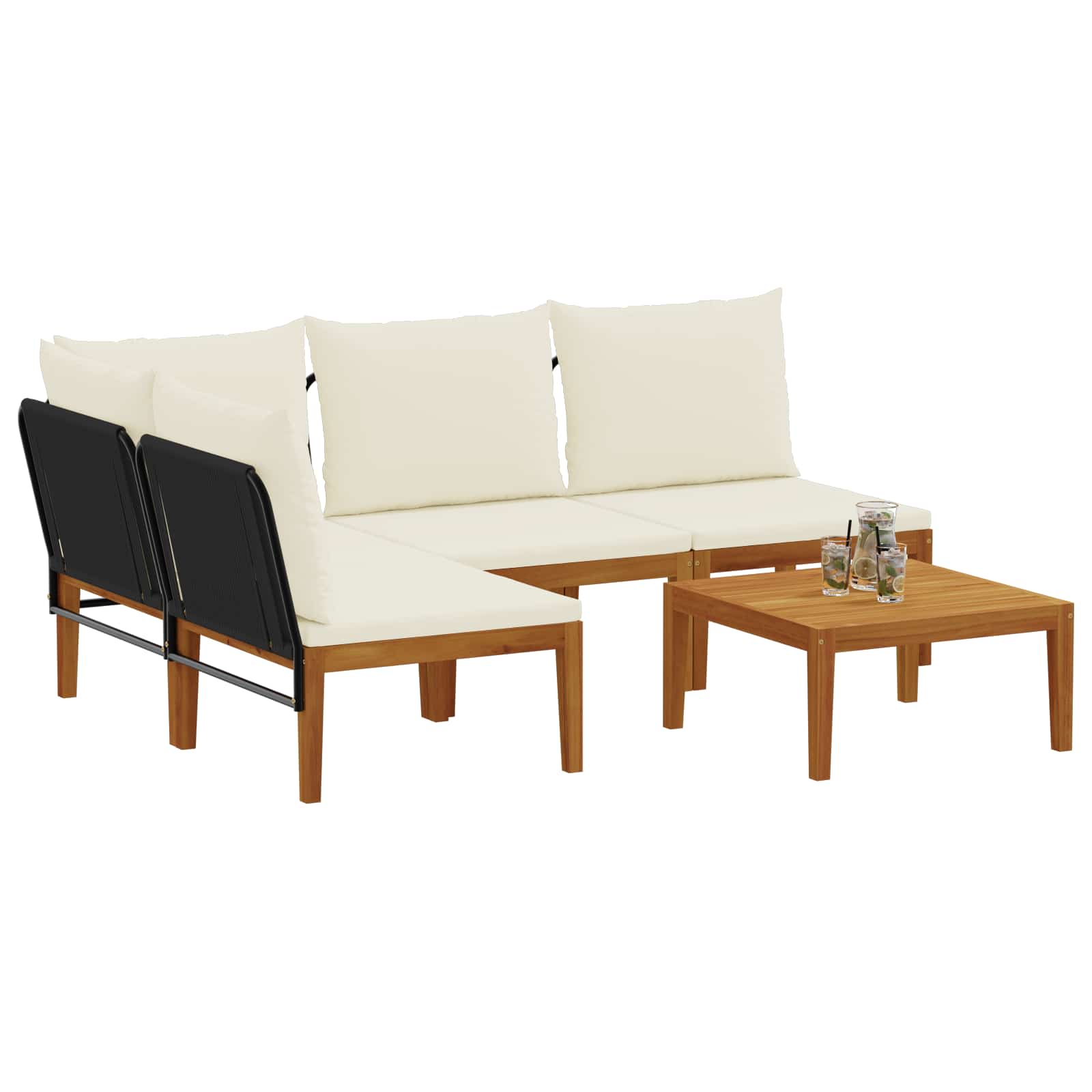 5 pcs Garden Lounge Set Solid Acacia Wood & Rope Natural