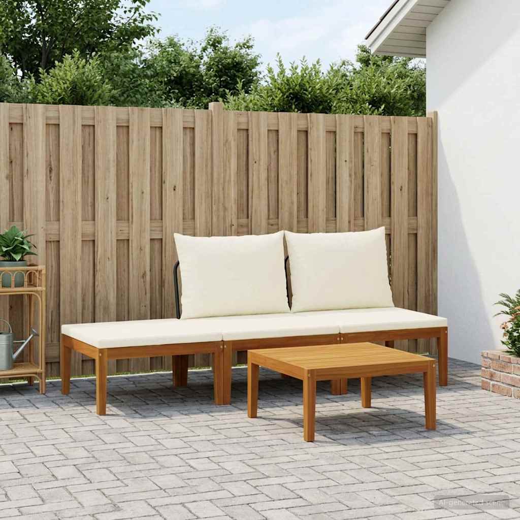 4 pcs Garden Lounge Set Solid Acacia Wood & Rope Natural