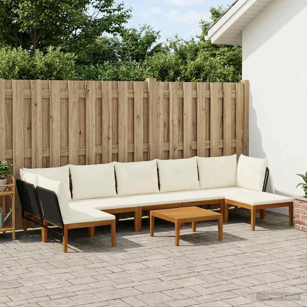 8 pcs Garden Lounge Set Solid Acacia Wood & Rope Natural