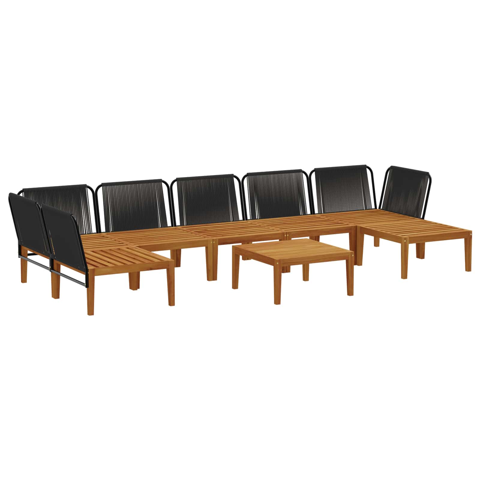 8 pcs Garden Lounge Set Solid Acacia Wood & Rope Natural