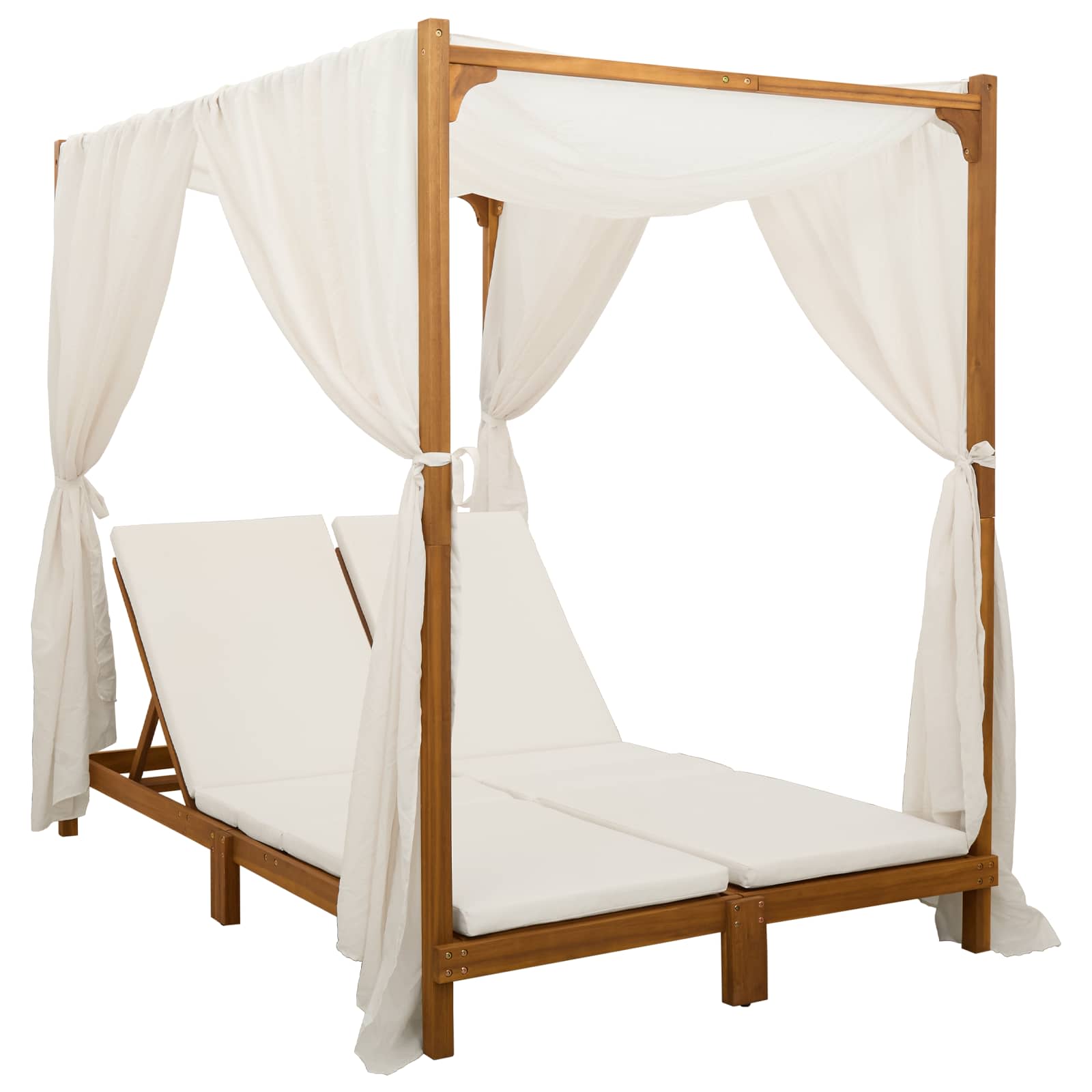 Double sun lounger with canopy and curtains Solid Acacia Wood
