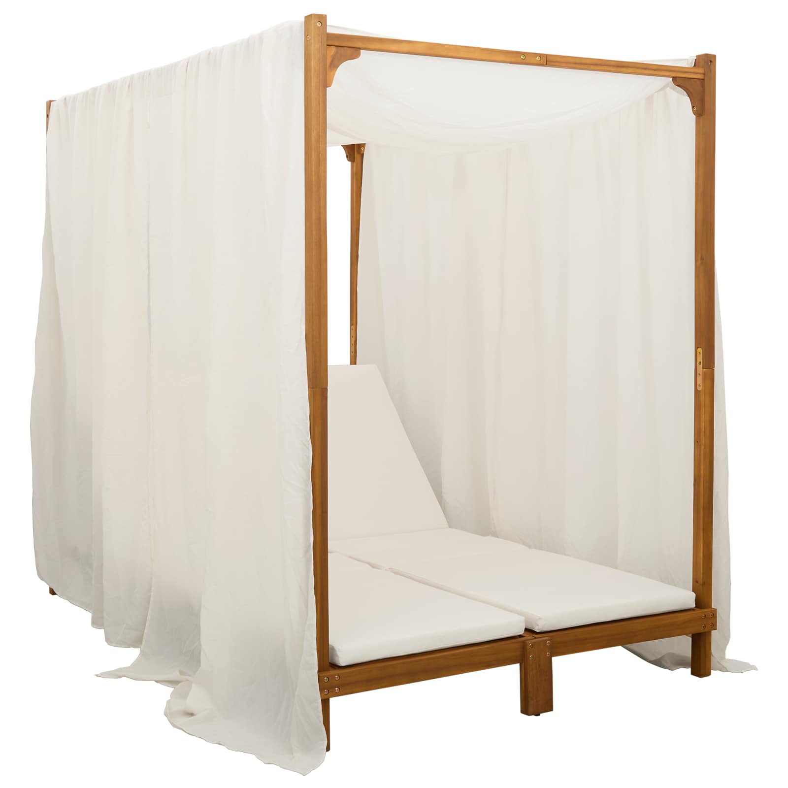 Double sun lounger with canopy and curtains Solid Acacia Wood