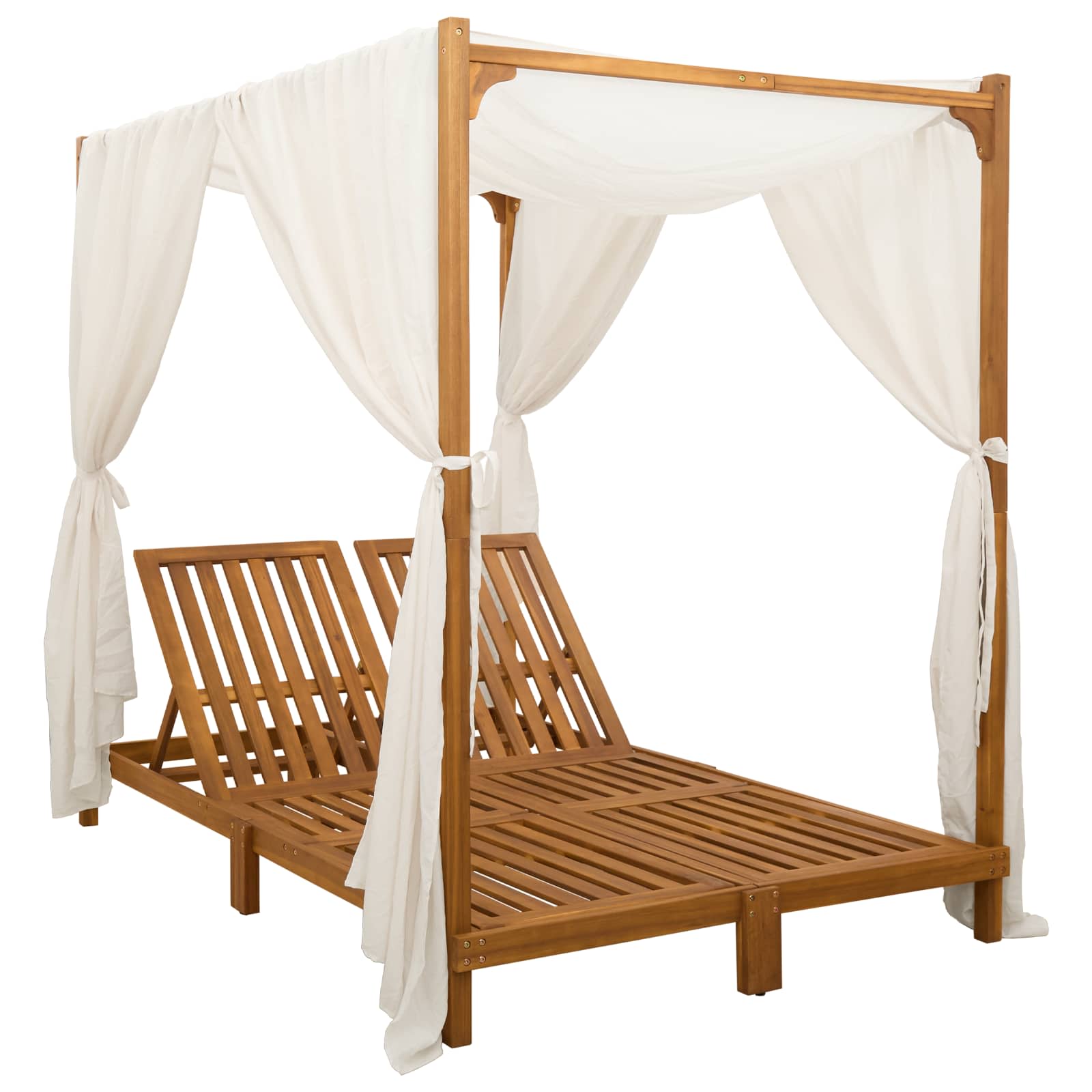 Double sun lounger with canopy and curtains Solid Acacia Wood