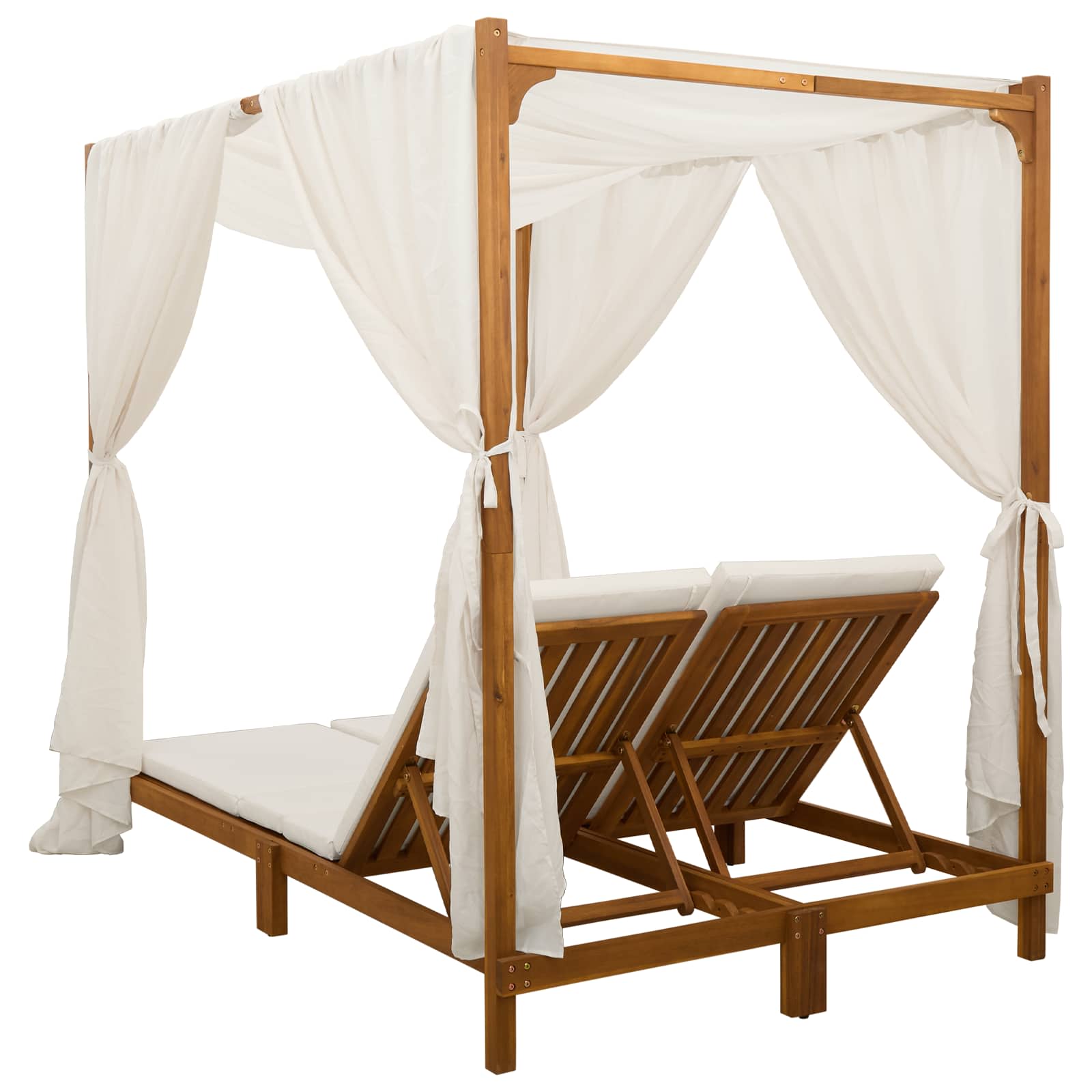 Double sun lounger with canopy and curtains Solid Acacia Wood