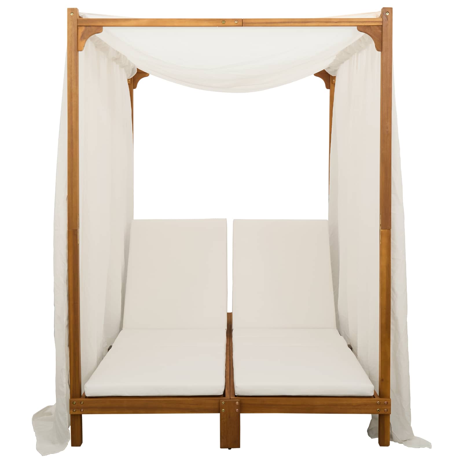 Double sun lounger with canopy and curtains Solid Acacia Wood