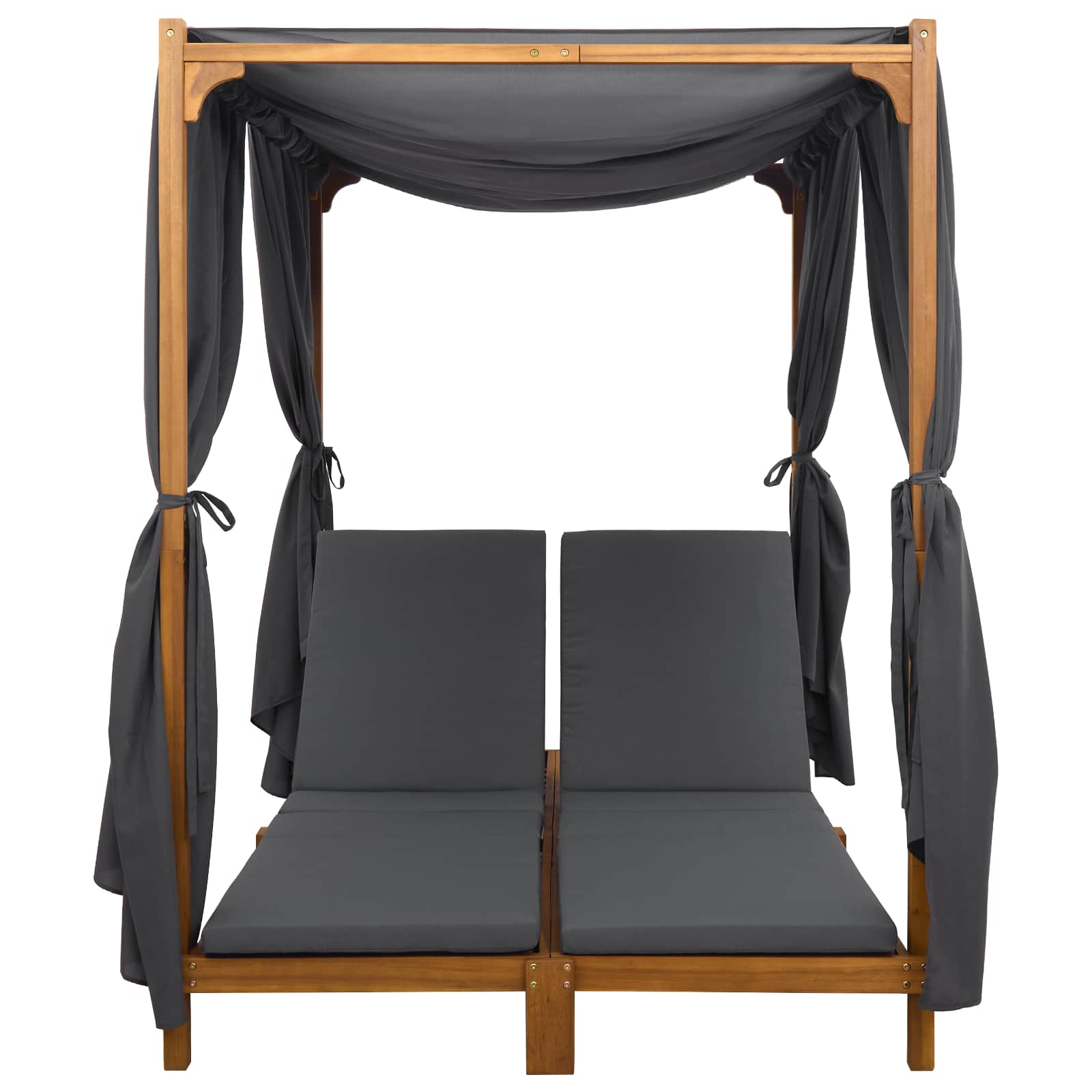 Double Sun Lounger with Canopy and Curtains Solid Acacia Wood