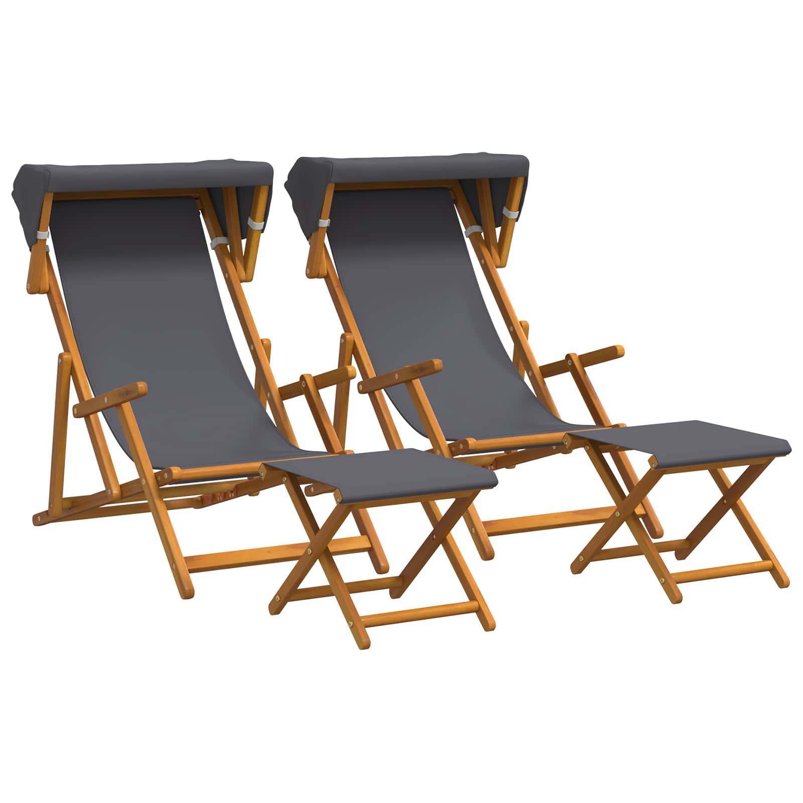 Deck Chair 4 pcs 3 Position Solid Eucalyptus Wood Grey