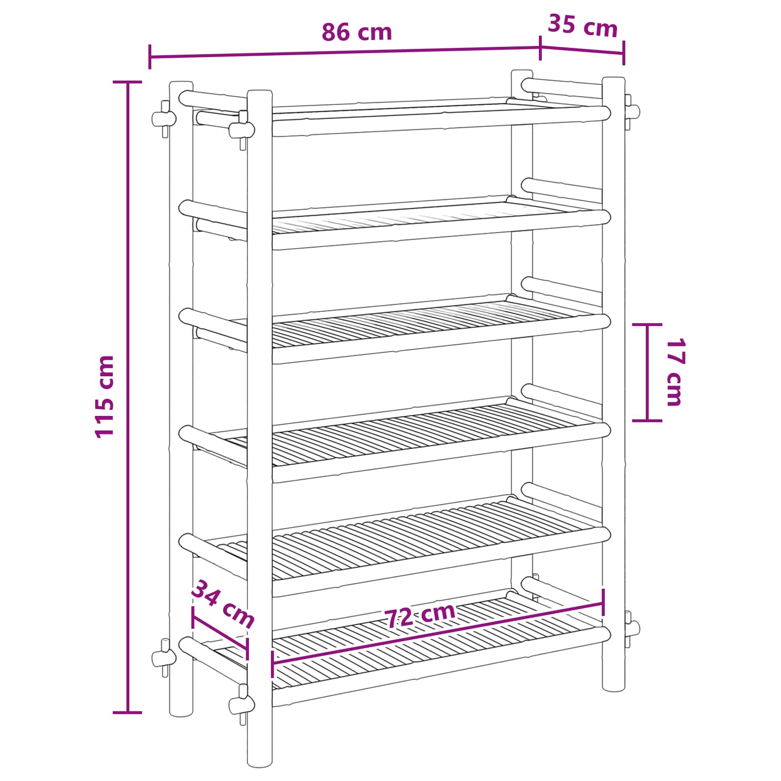 Shoe Rack with Shelf Natural 6-tier Bamboo