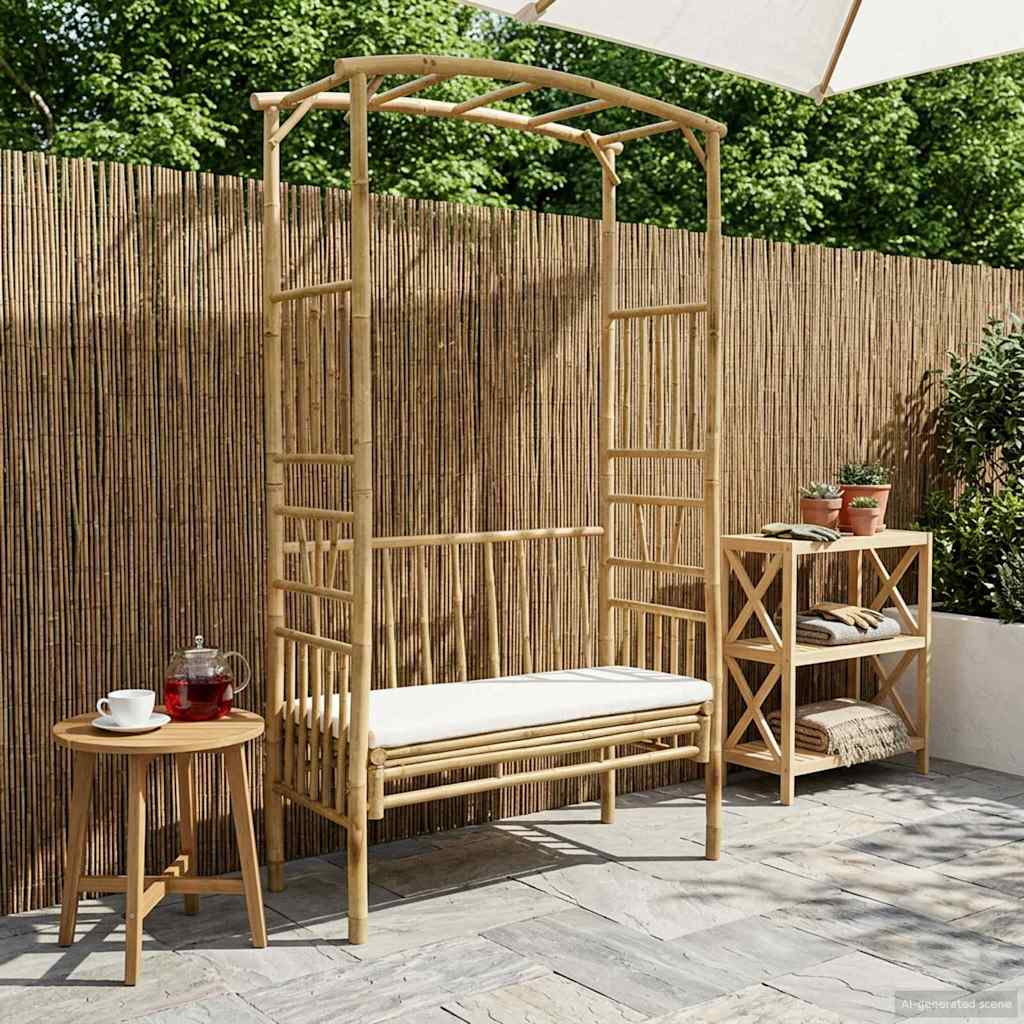 Garden Arch with Bench Cream White 115 x 50 x 205 cm Bamboo