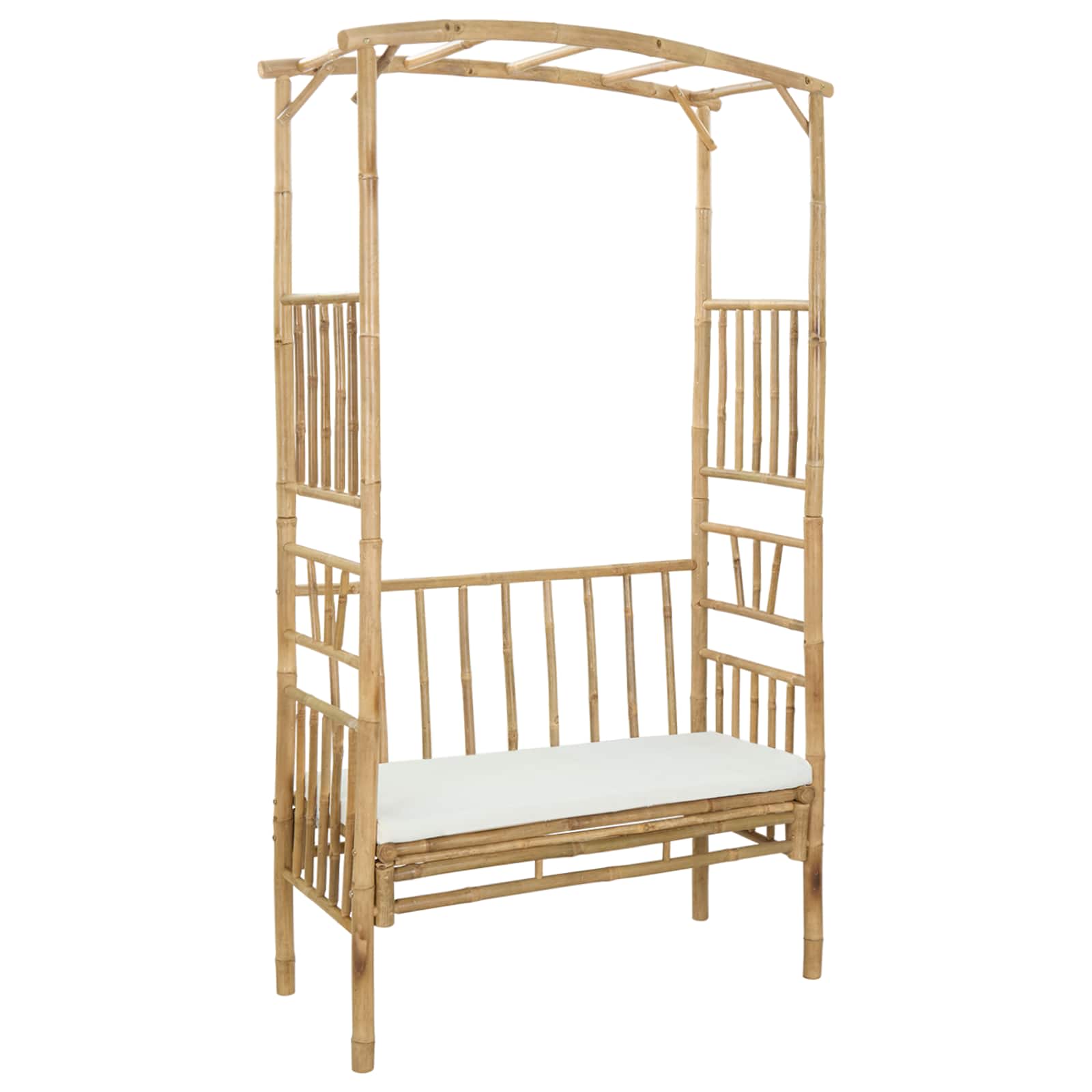 Garden Arch with Bench Cream White 115 x 50 x 205 cm Bamboo