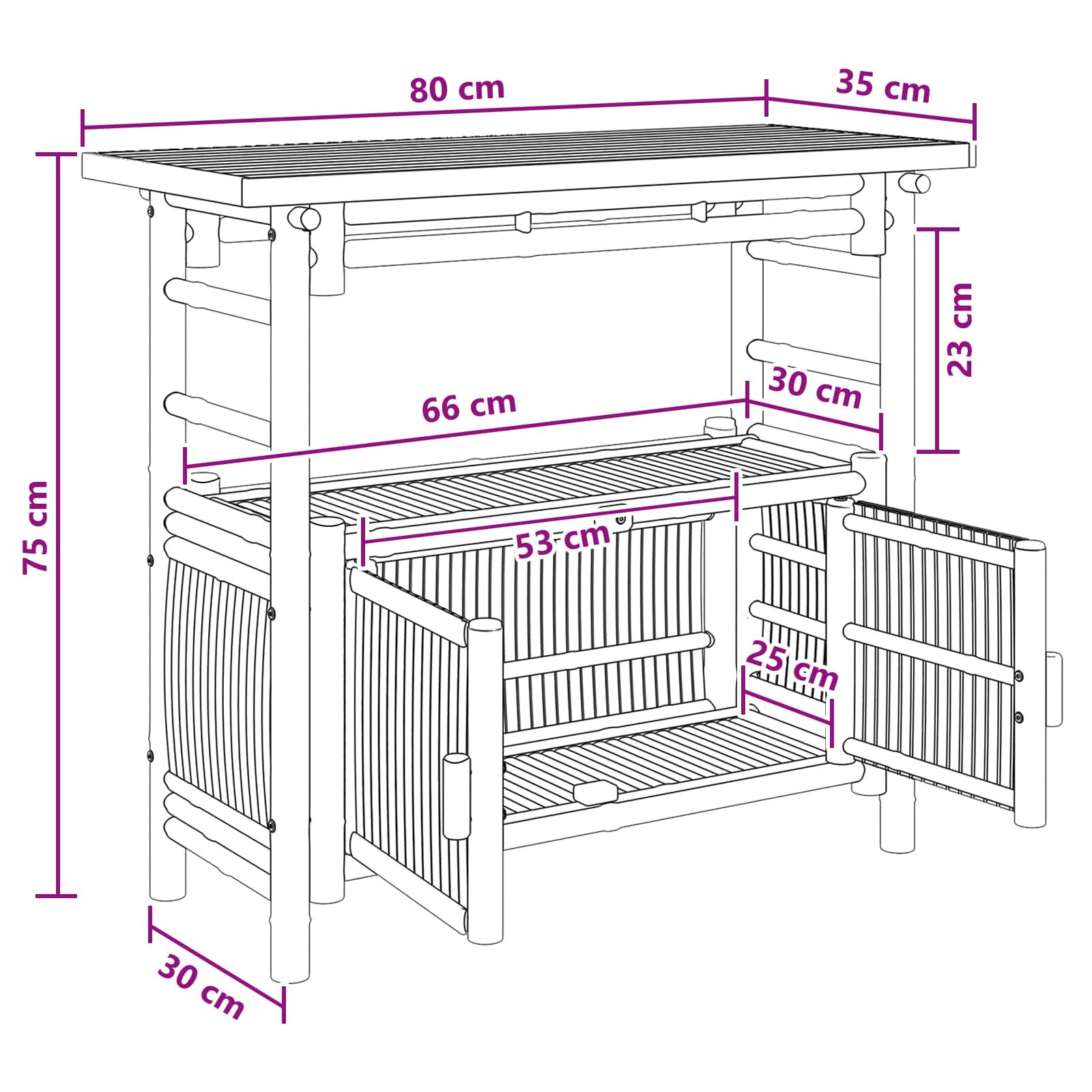 Console Table with Shelf Natural 80 x 35 x 75 cm Bamboo