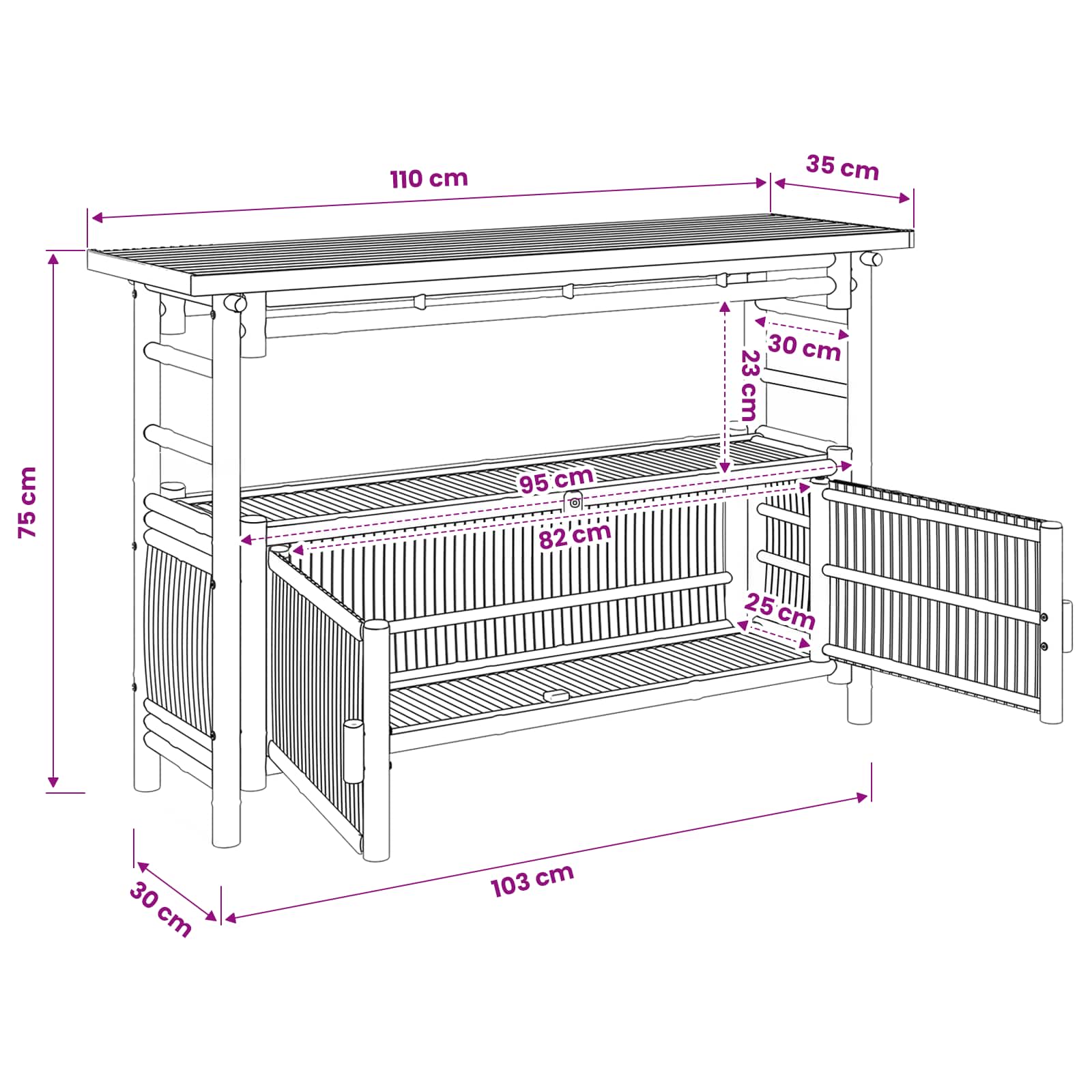 Console Table with Shelf Natural 110 x 35 x 75 cm Bamboo