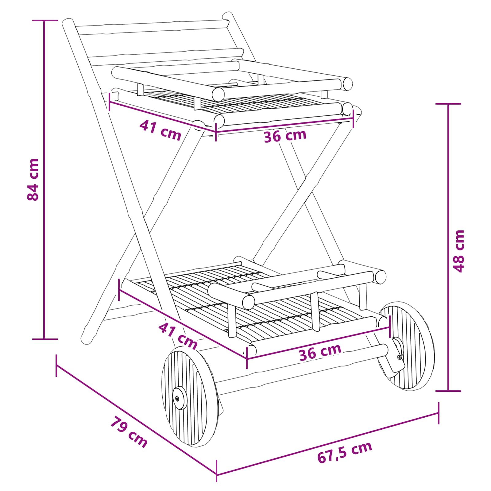 Tea Trolley with wheels Natural 79 x 67.5 x 84 cm Bamboo