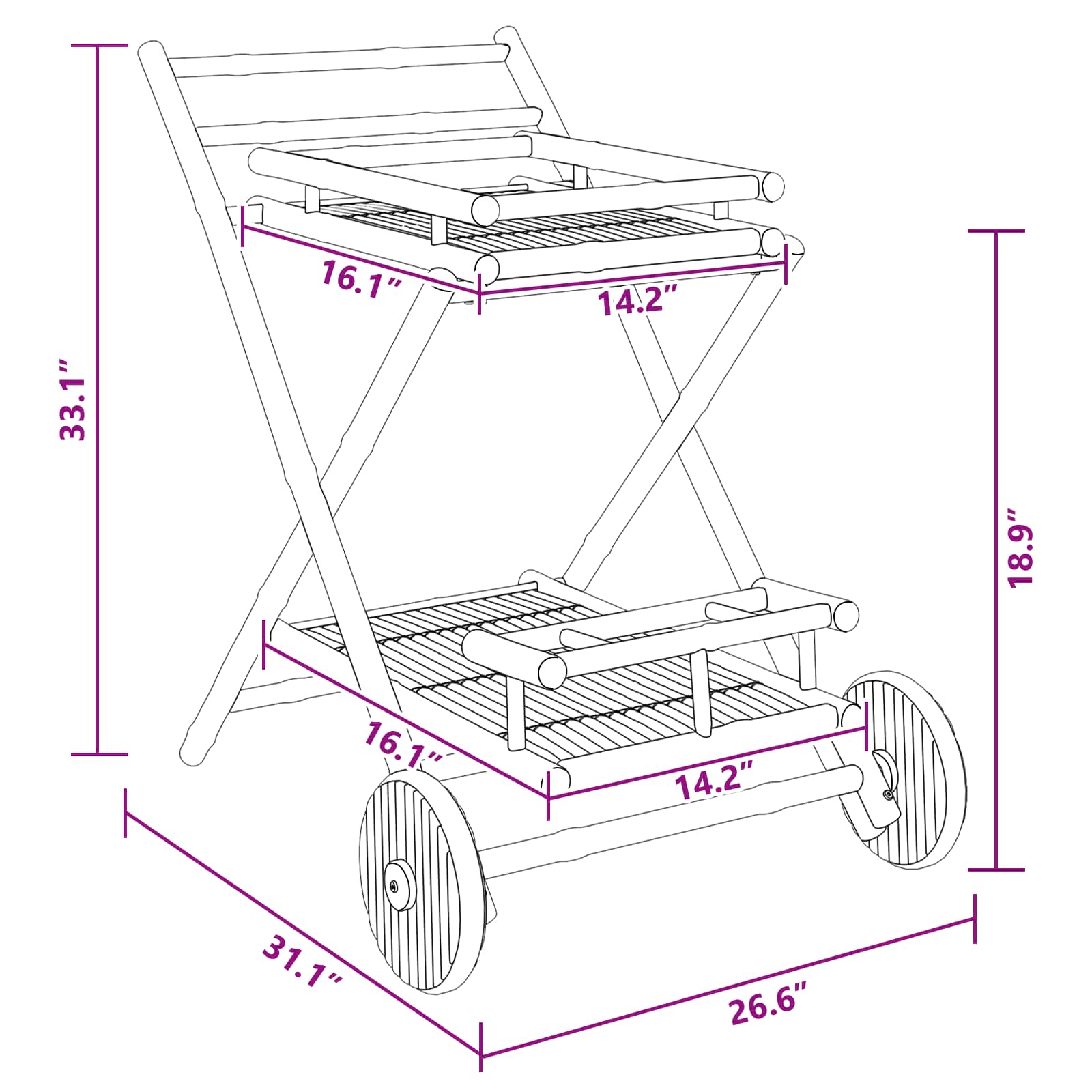 Tea Trolley with wheels Natural 79 x 67.5 x 84 cm Bamboo
