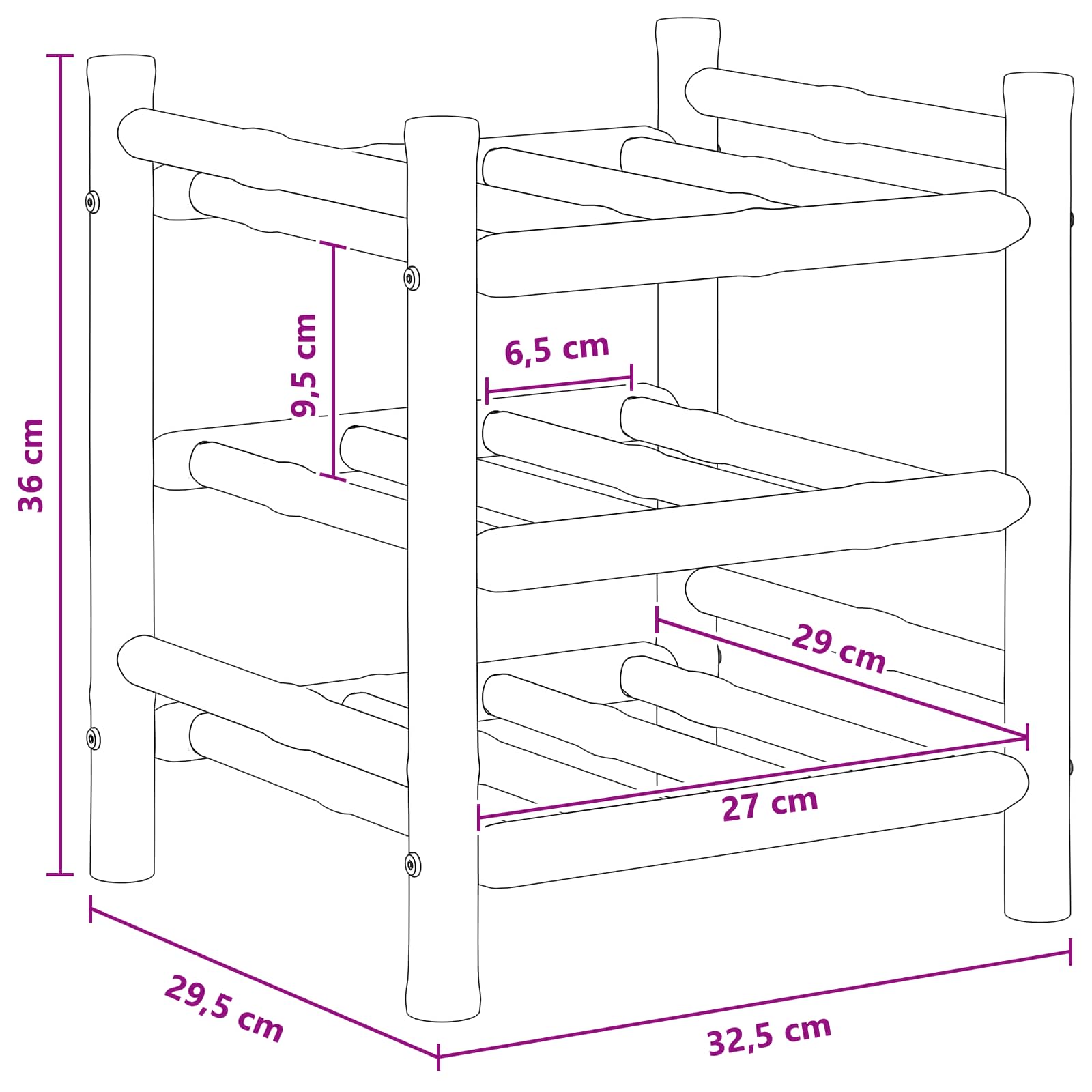 Wine Rack Natural 32.5 x 29.5 x 36 cm Bamboo