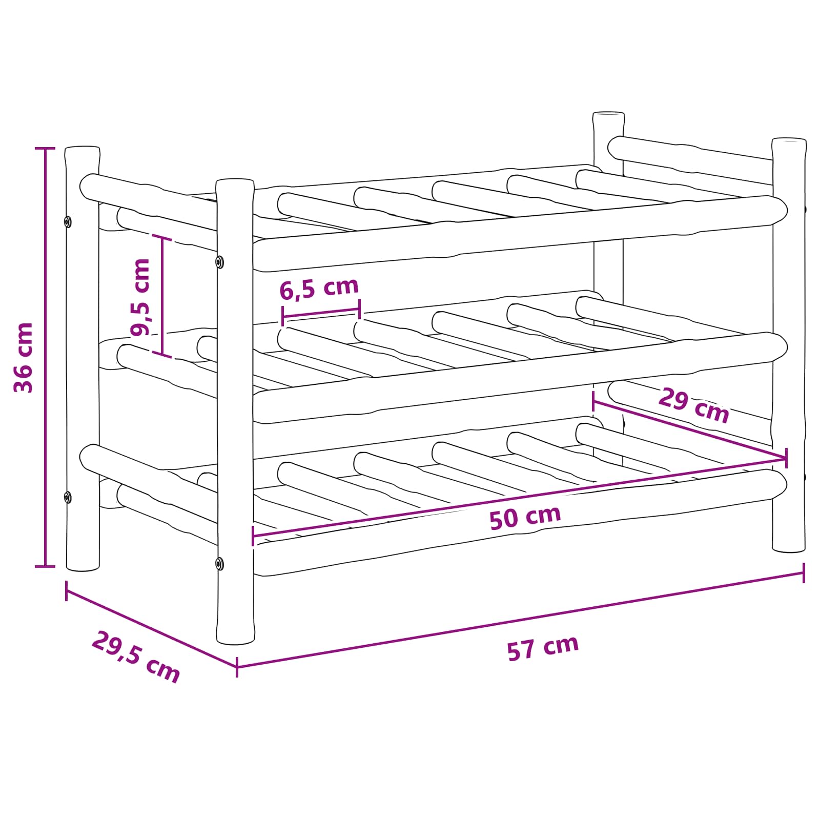 Wine Rack Natural 57 x 29.5 x 36 cm Bamboo