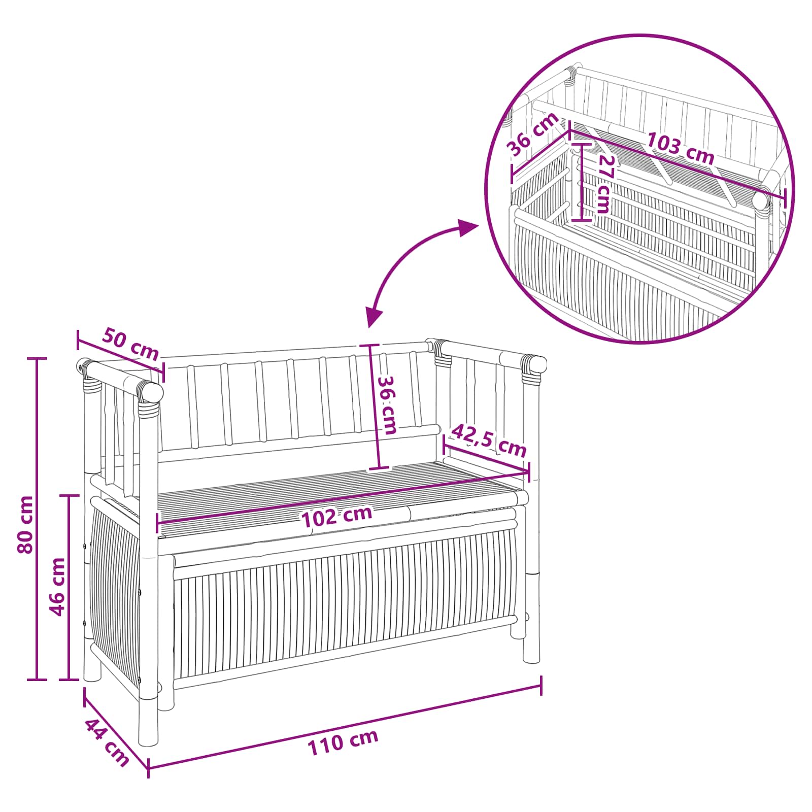 Garden Storage Bench 110 x 47 x 80 cm Bamboo Natural