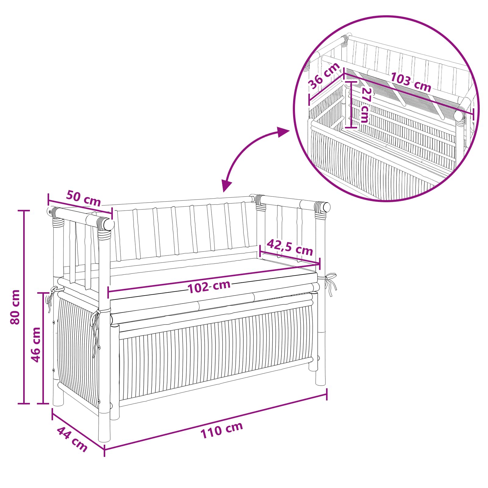 Garden Storage Bench 110 x 47 x 80 cm Bamboo Natural