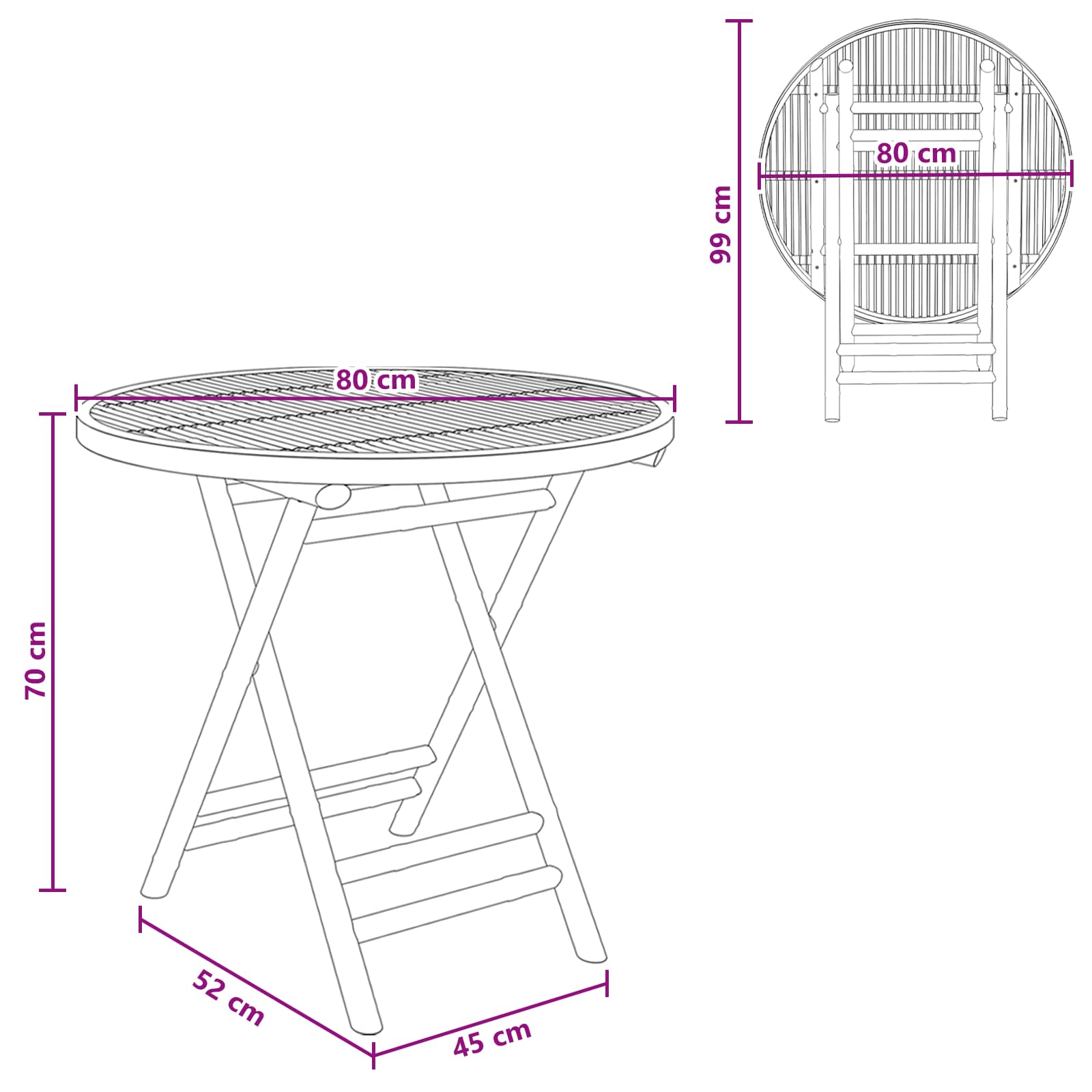 Garden Table Natural 80 x 70 cm Bamboo
