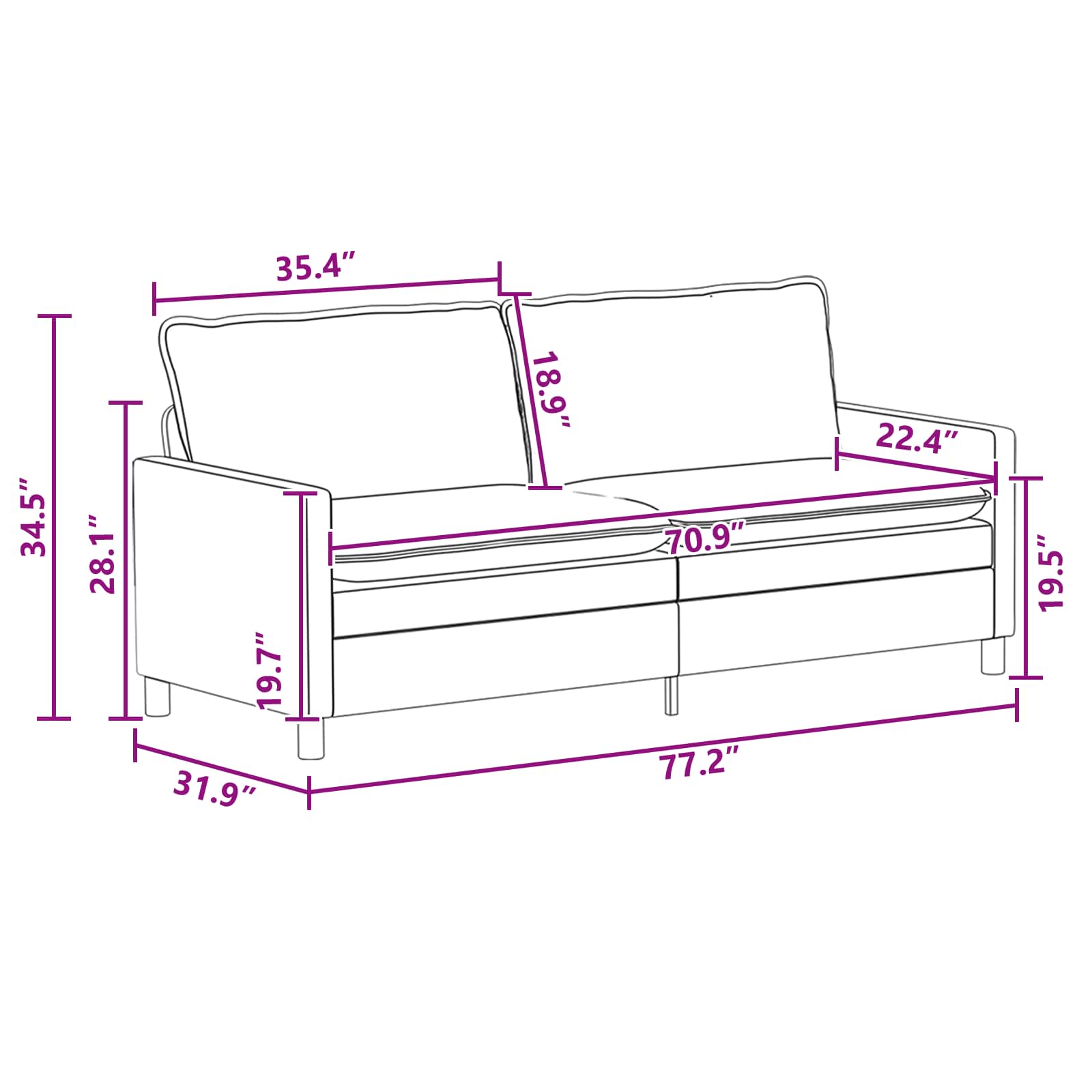 Sofa Dark Grey 196 x 81 x 87.5 cm Fabric