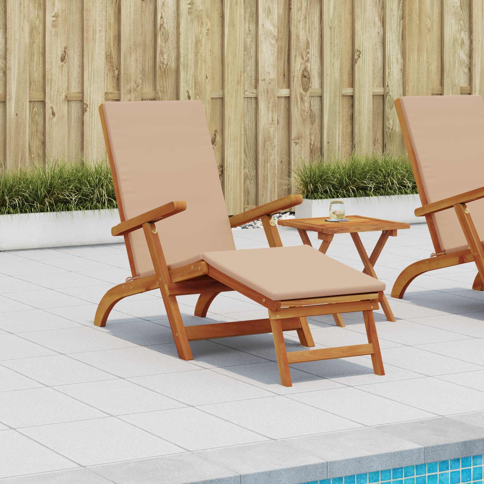 Reclining and Folding Sunlounger Solid Acacia Wood