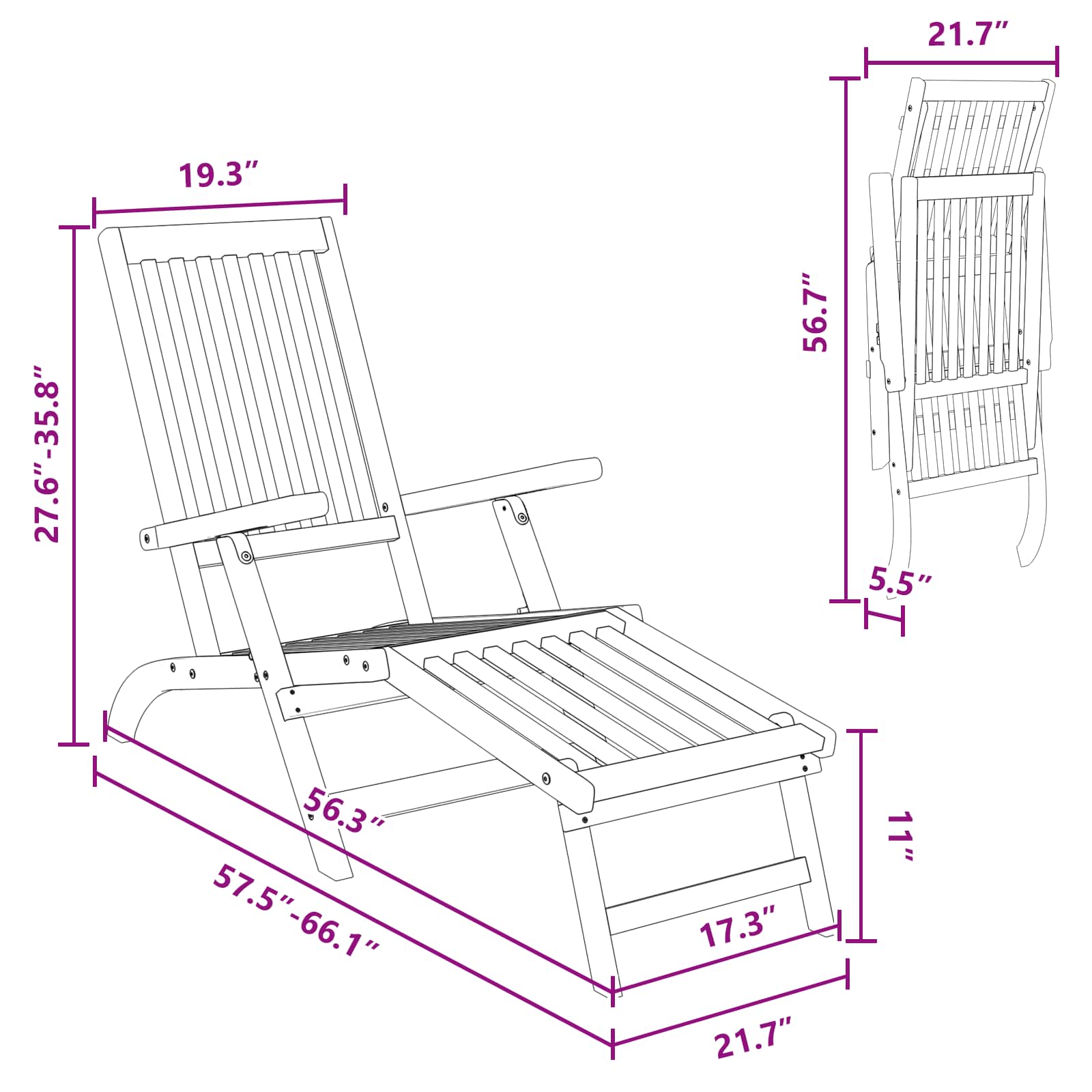 Reclining and Folding Sunlounger 2 pcs 55 x 146 x 91 cm