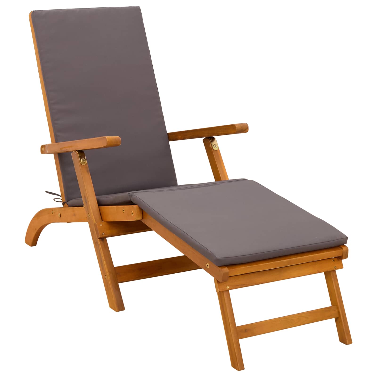 Reclining and Folding Sunlounger 2 pcs Solid Acacia Wood Grey