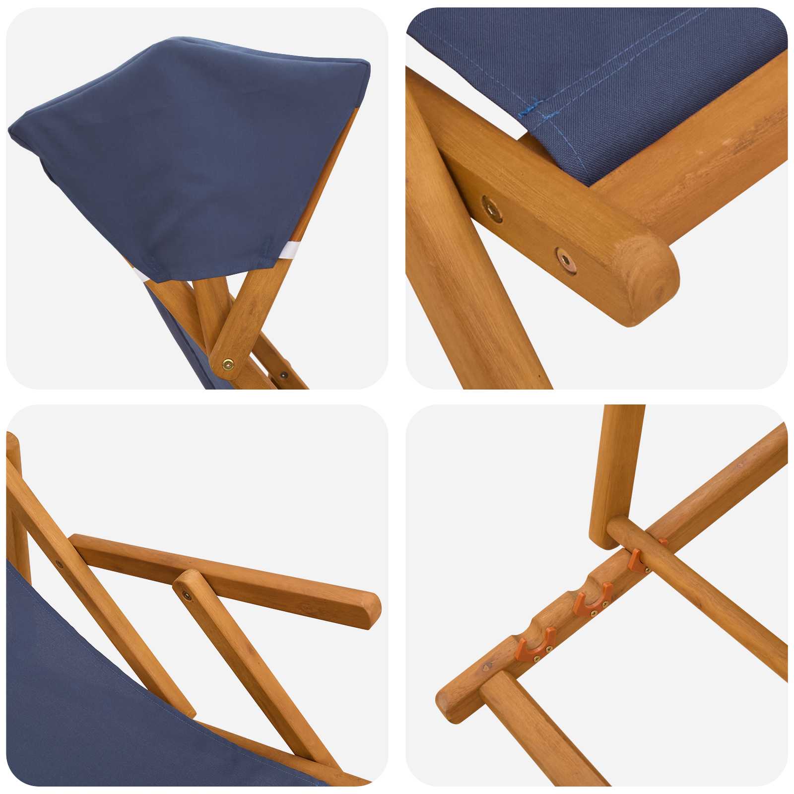 Deck Chair 3 Position Solid Eucalyptus Wood Blue