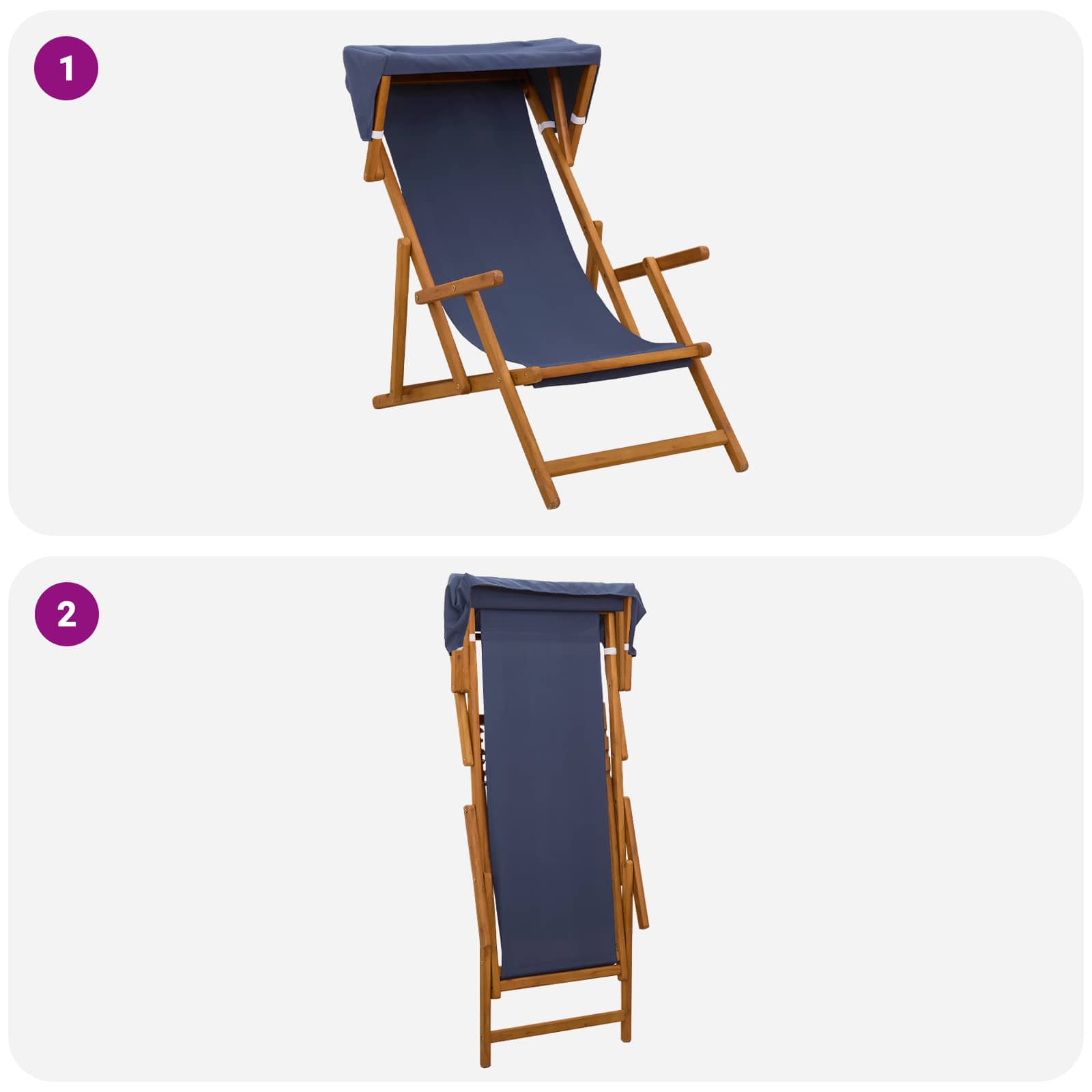 Deck Chair 3 Position Solid Eucalyptus Wood Blue