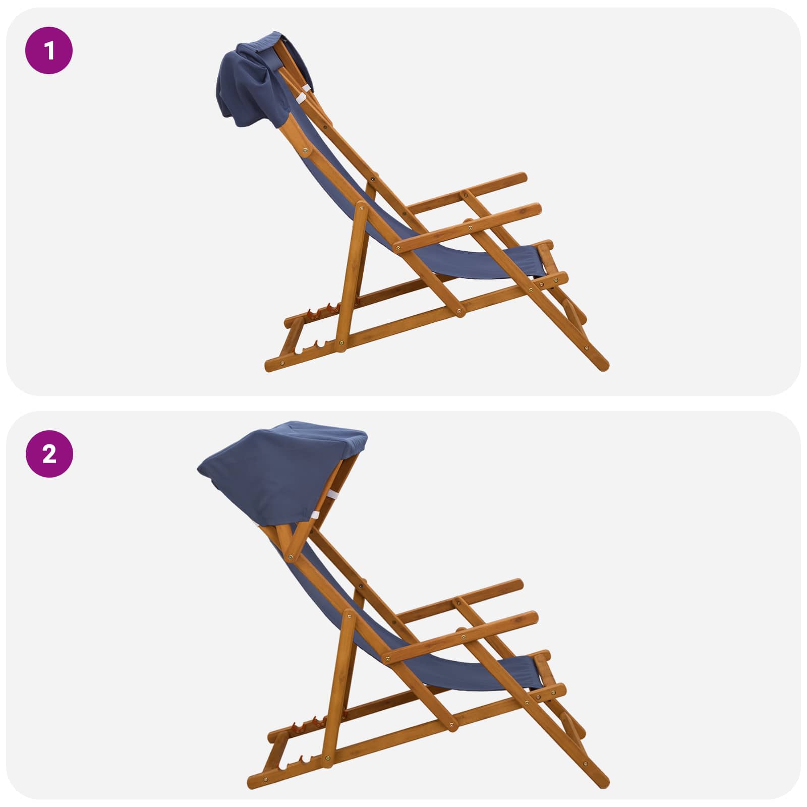 Deck Chair 3 Position Solid Eucalyptus Wood Blue