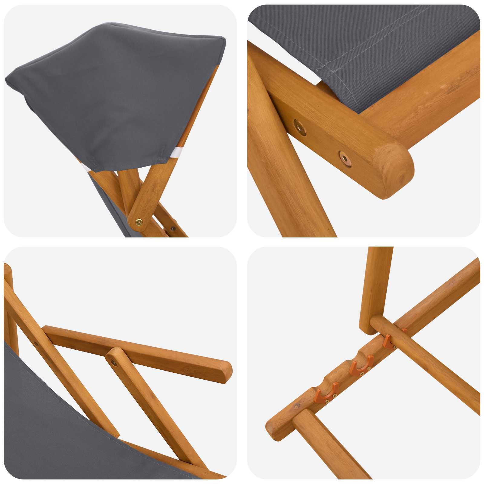 Deck Chair 3 Position Solid Eucalyptus Wood Grey
