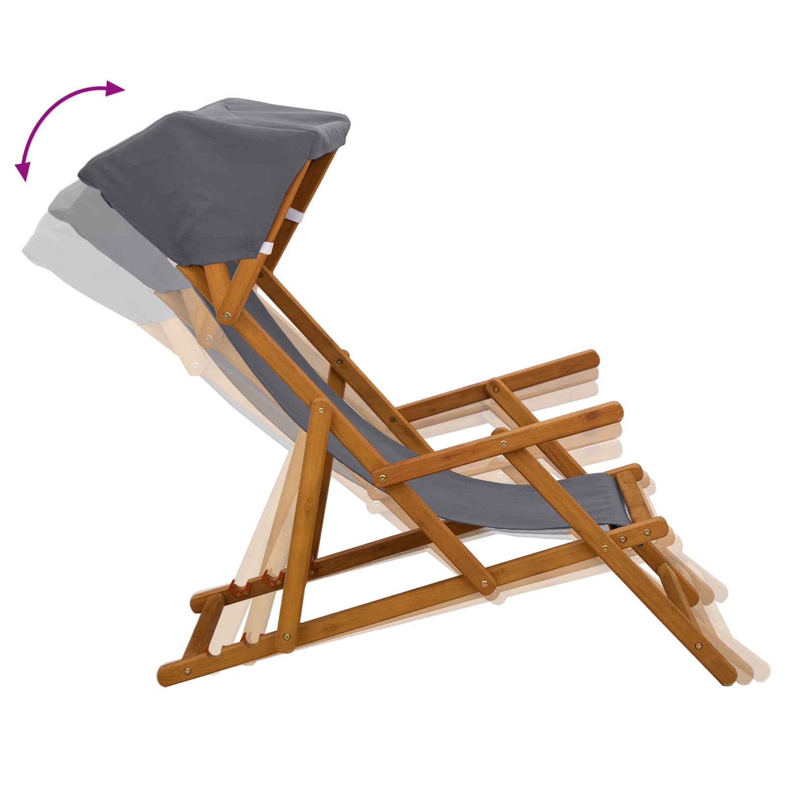 Deck Chair 3 Position Solid Eucalyptus Wood Grey