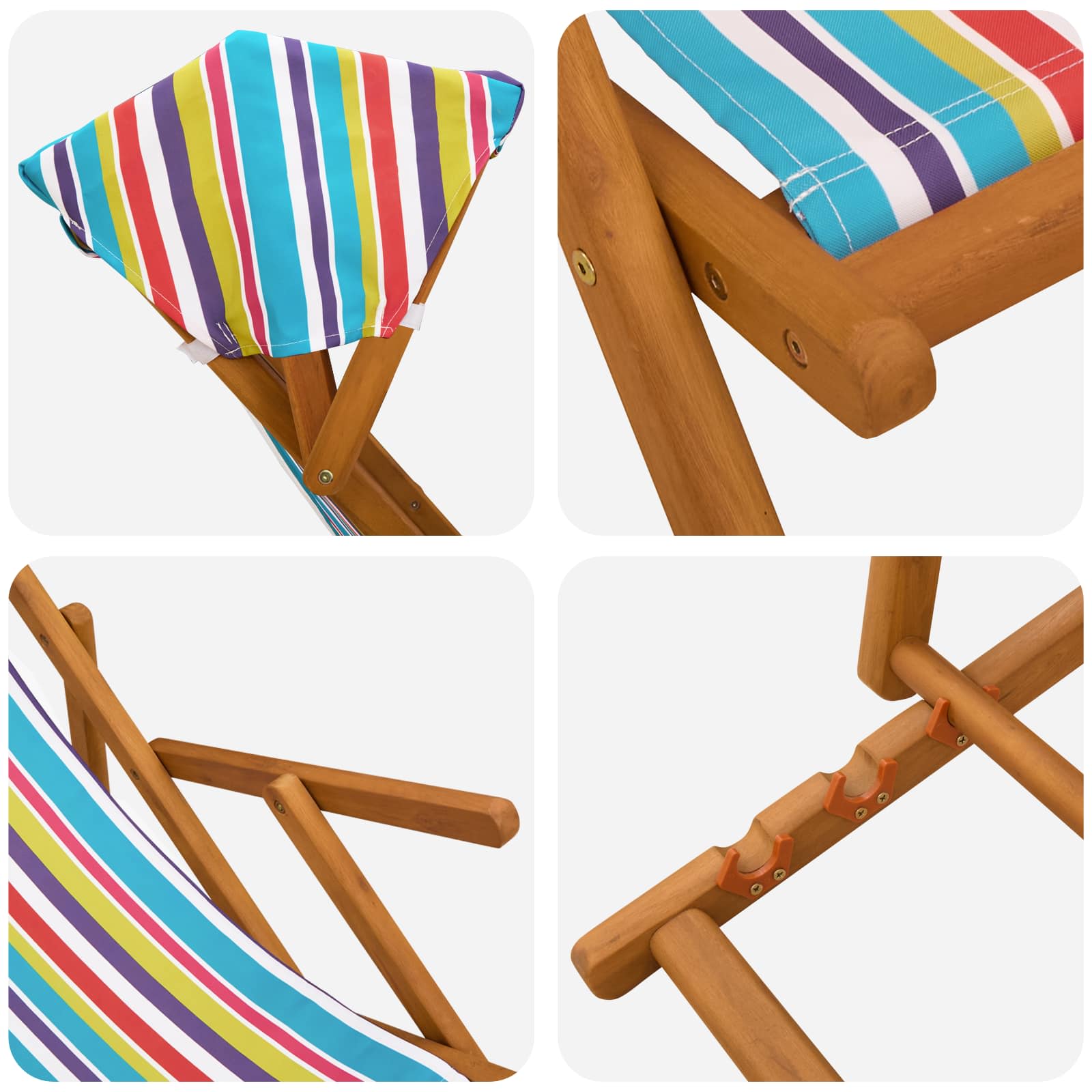Deck Chair 3 Position Solid Eucalyptus Wood Multicolour