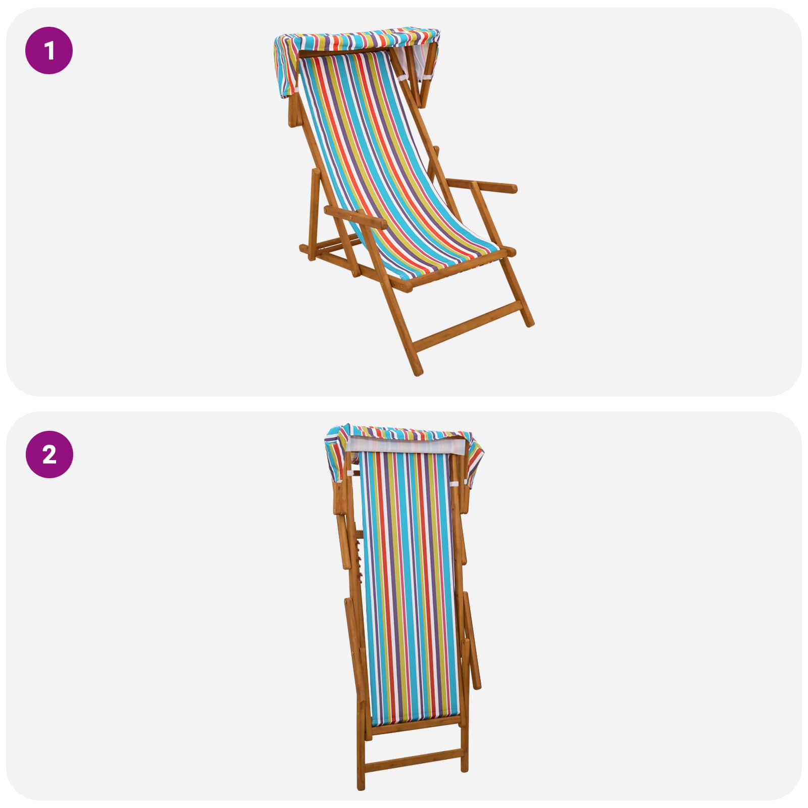 Deck Chair 3 Position Solid Eucalyptus Wood Multicolour