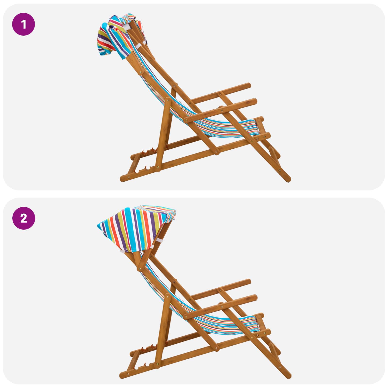 Deck Chair 3 Position Solid Eucalyptus Wood Multicolour