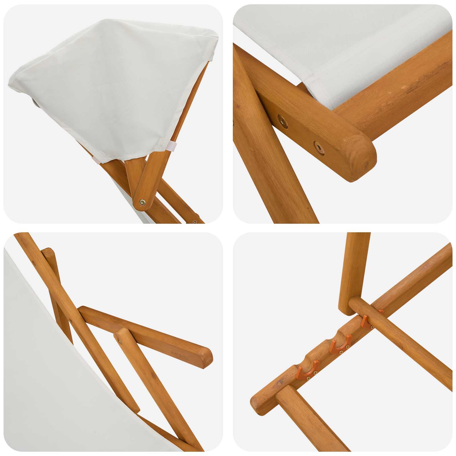 Deck Chair 3 Position Solid Eucalyptus Wood Cream