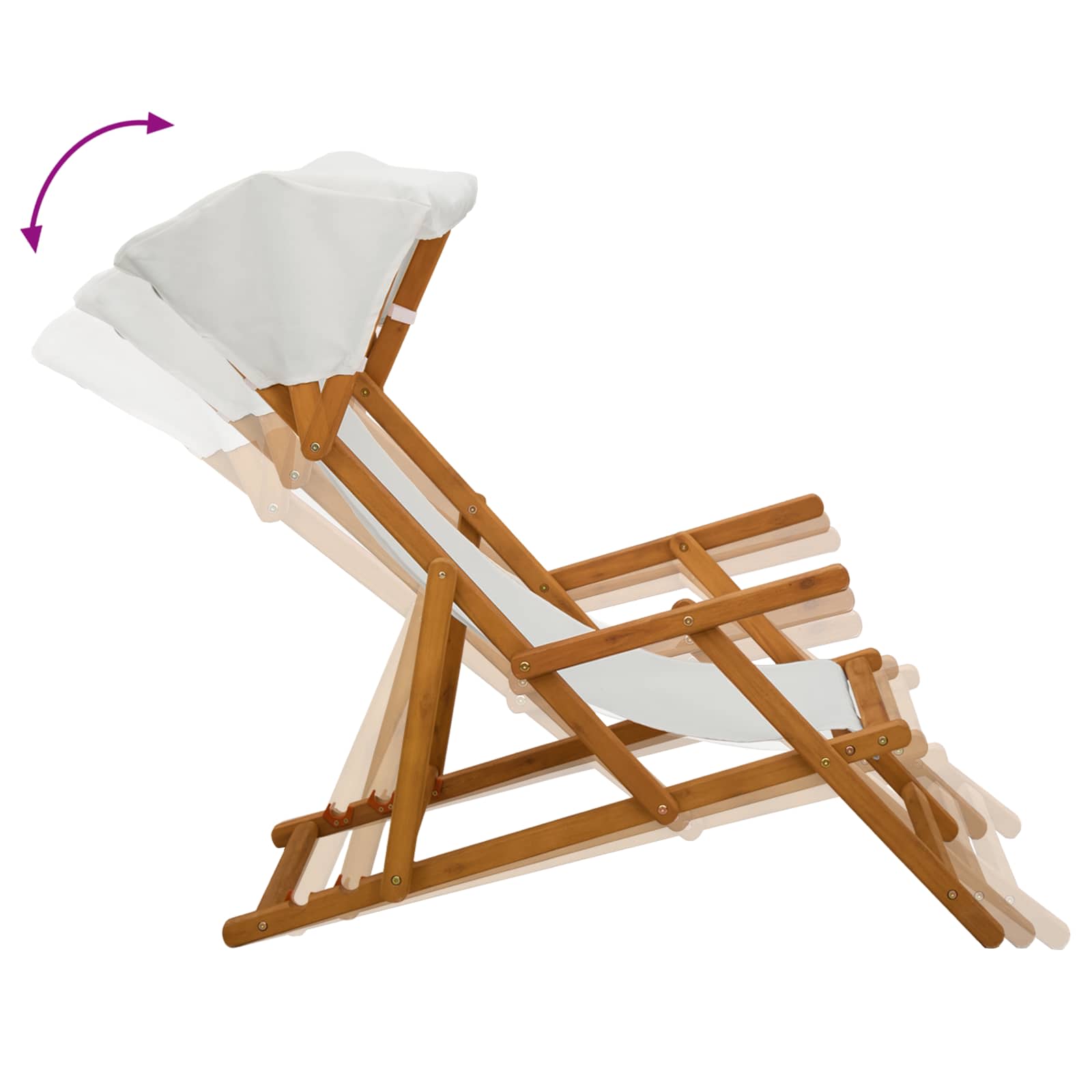 Deck Chair 3 Position Solid Eucalyptus Wood Cream