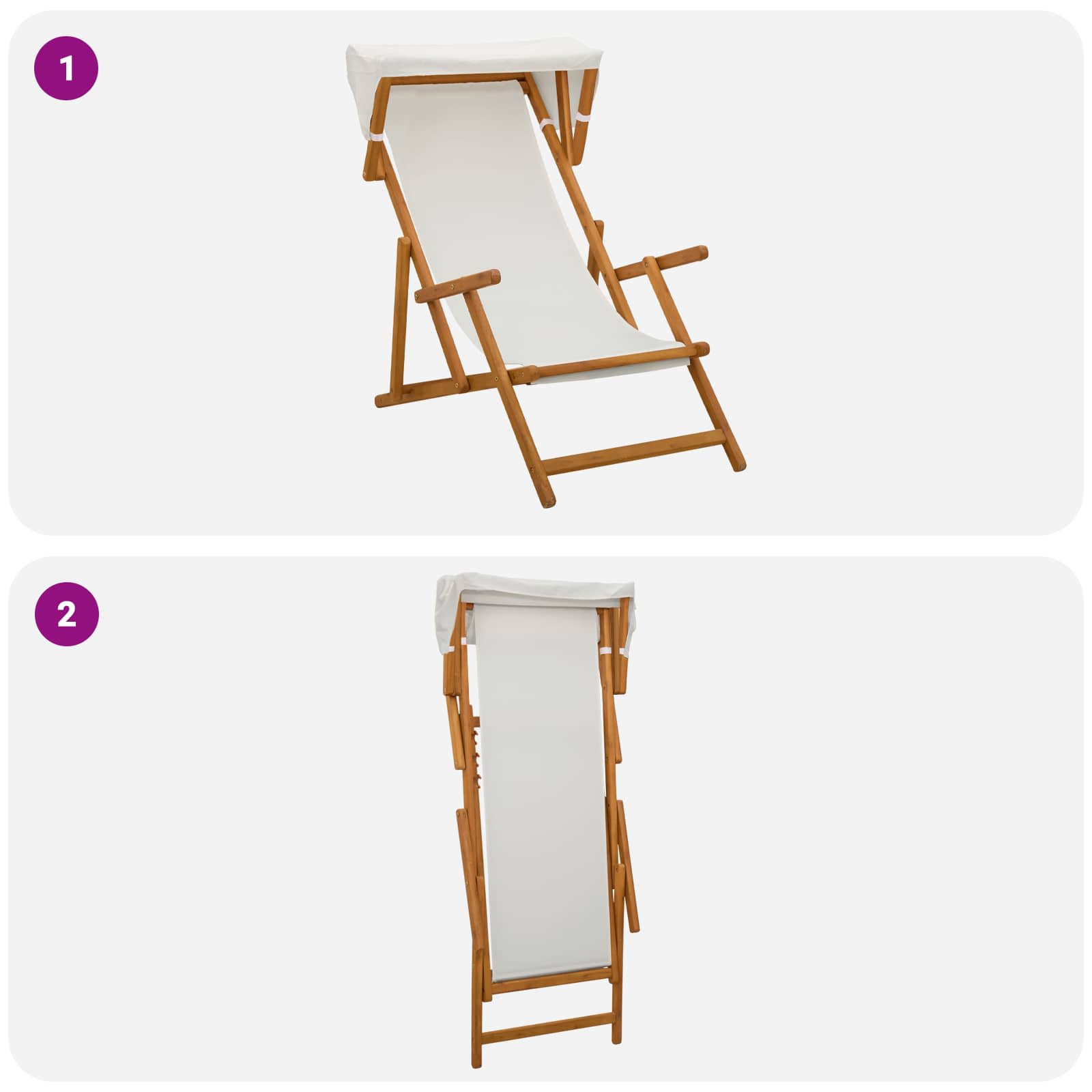 Deck Chair 3 Position Solid Eucalyptus Wood Cream